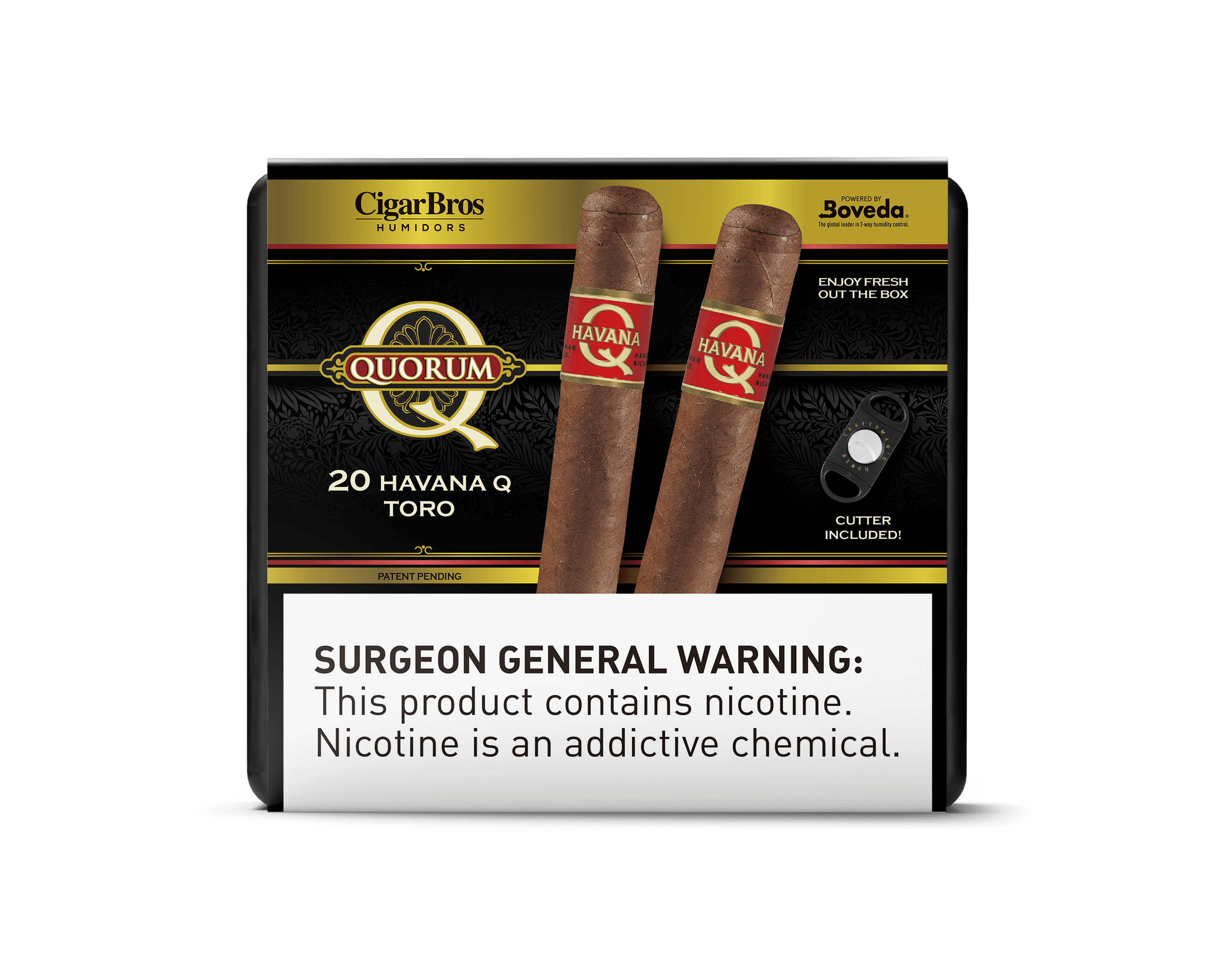 Quorum Havana Q Toro cigars in packaging with cutter included, premium quality for everyday smokers.