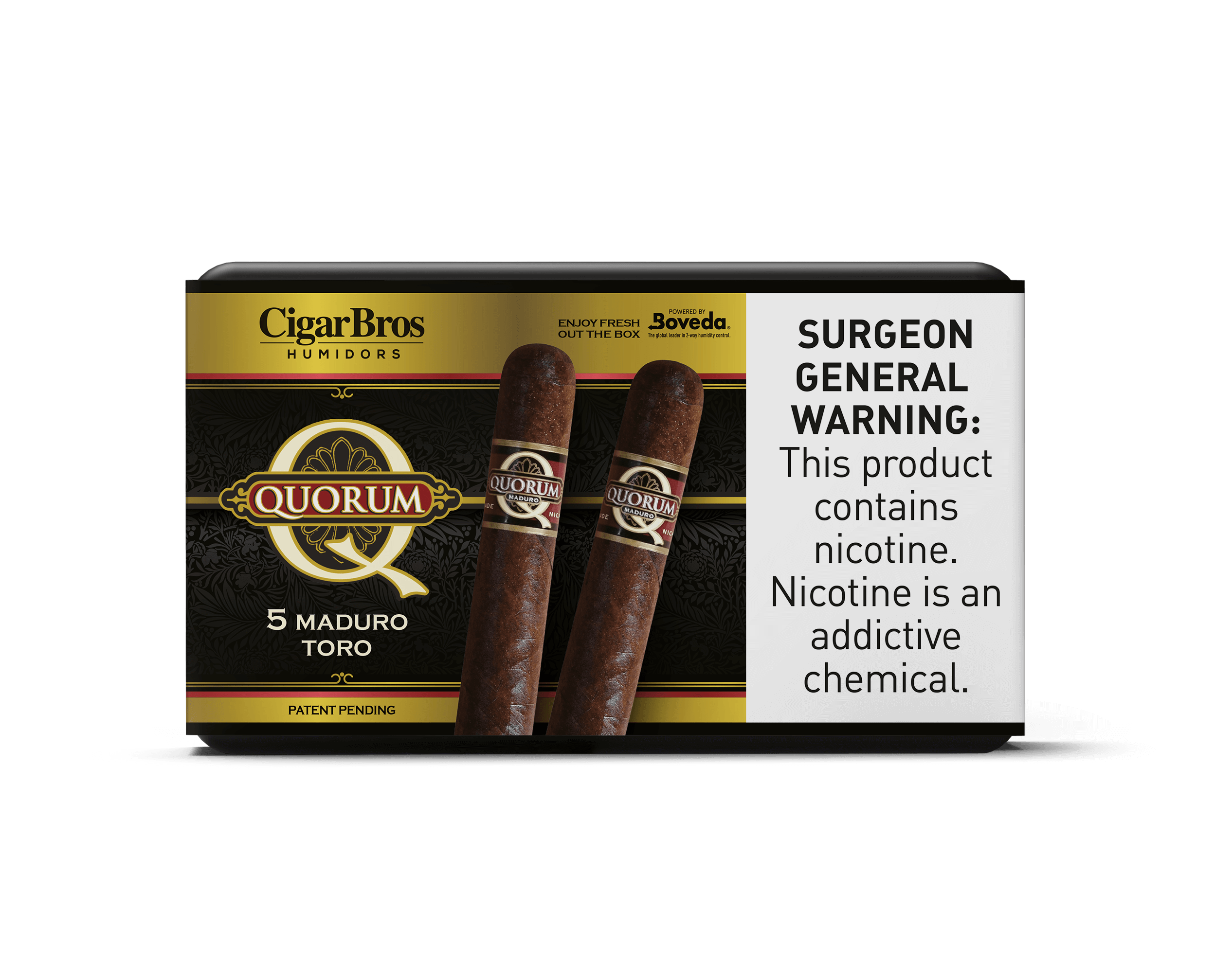 Quorum by CigarBros Maduro Toro cigars in a sleek box, perfect for everyday smokers seeking quality and value.
