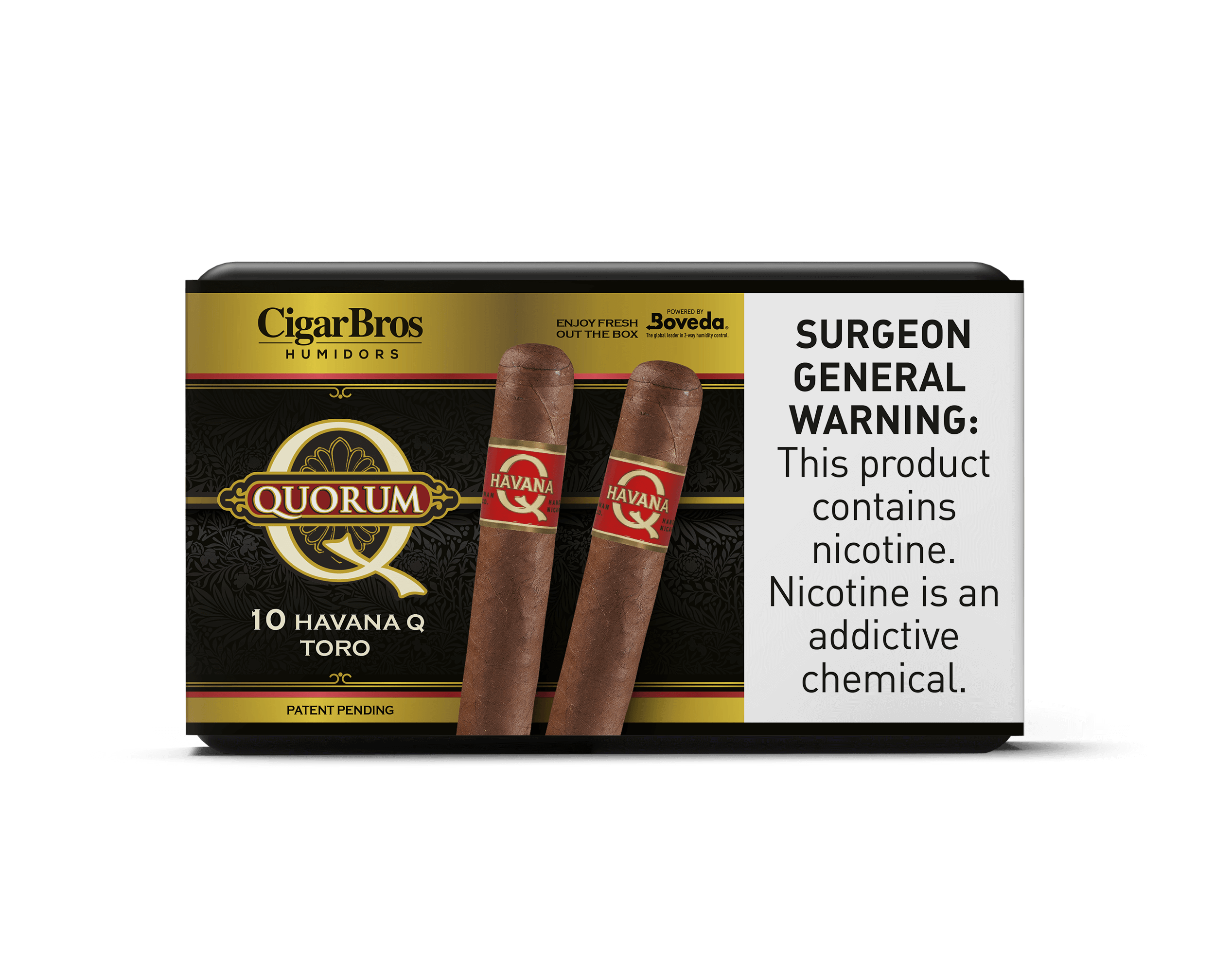 Quorum by CigarBros Havana Q Toro cigars in a box, known for quality and smooth flavor at an affordable price.
