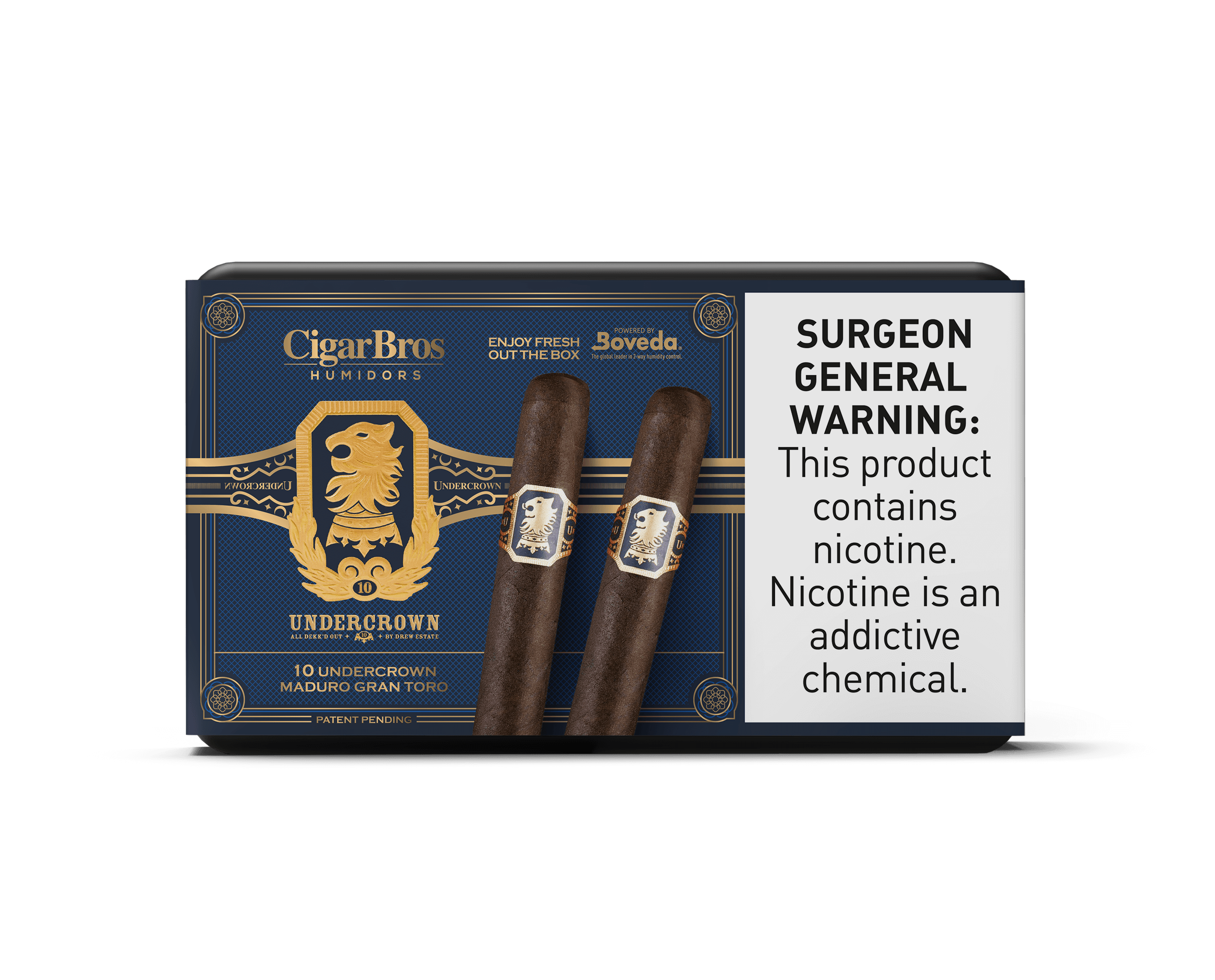 UnderCrown by CigarBros: Maduro Gran Toro cigars in a sleek humidor box, showcasing rich flavor and craftsmanship.