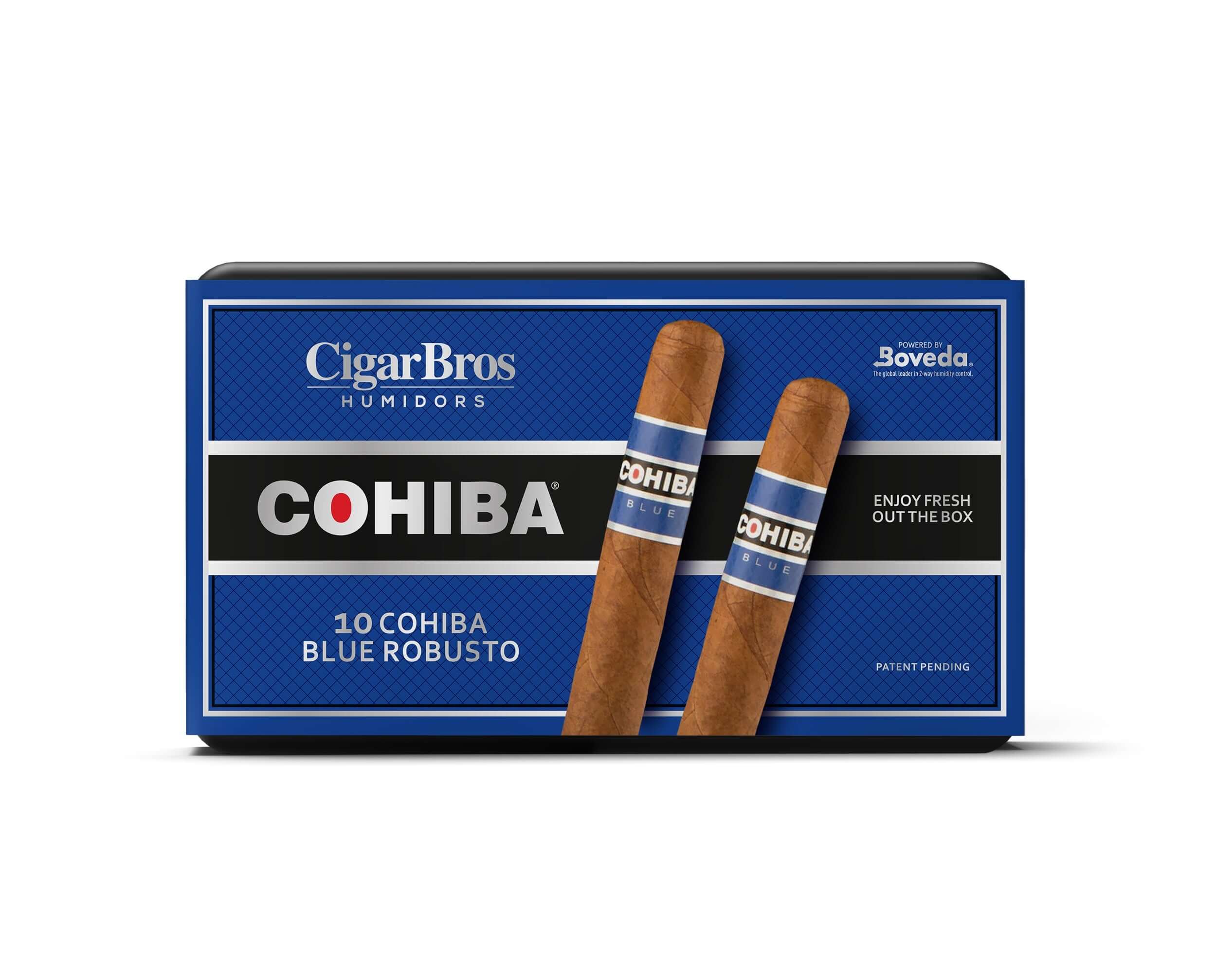 Cohiba Blue Robusto cigars by CigarBros, featuring a box of 10 premium cigars, perfect for aficionados.