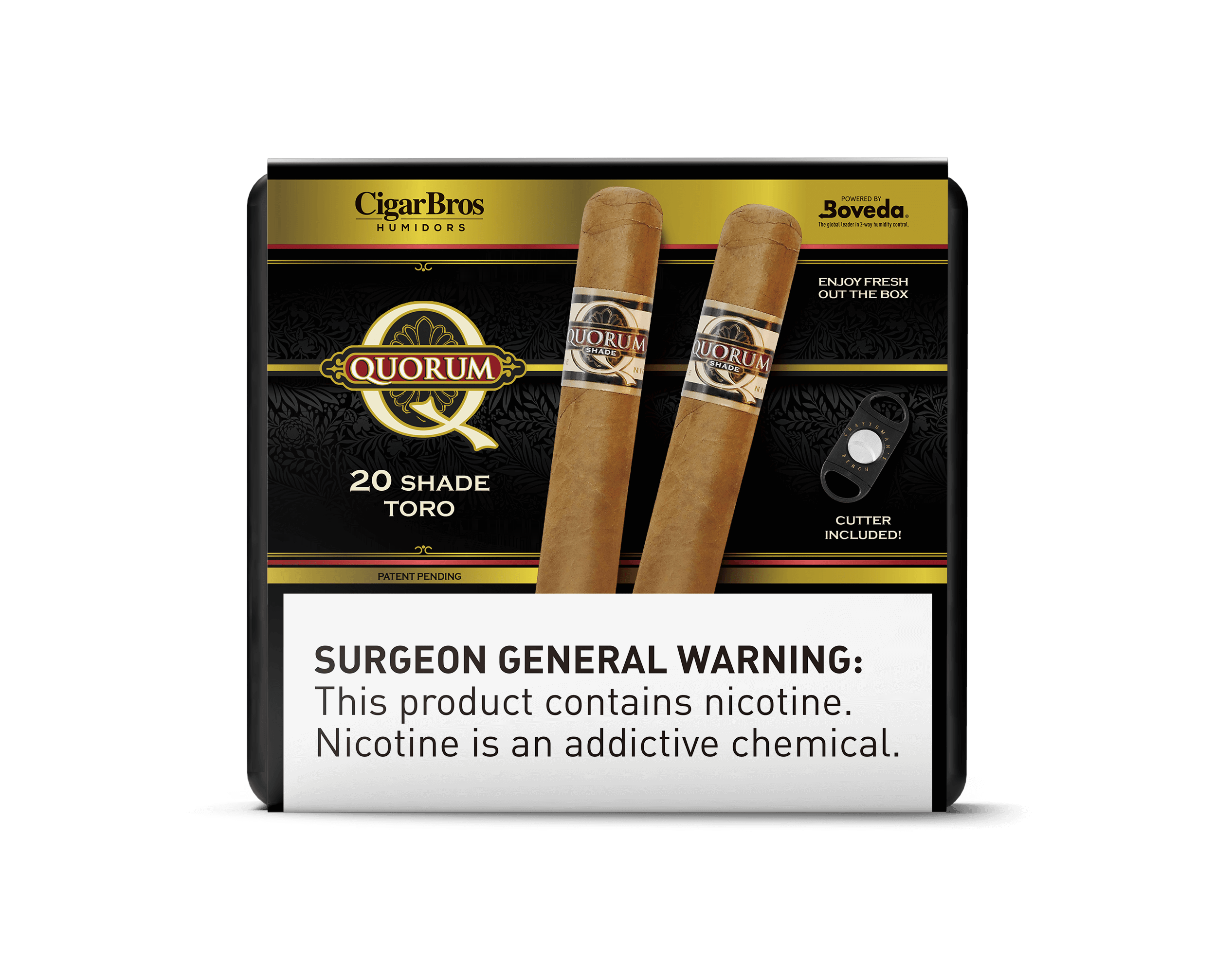Quorum Shade Toro cigars pack from CigarBros, featuring two hand-rolled cigars with included cutter.