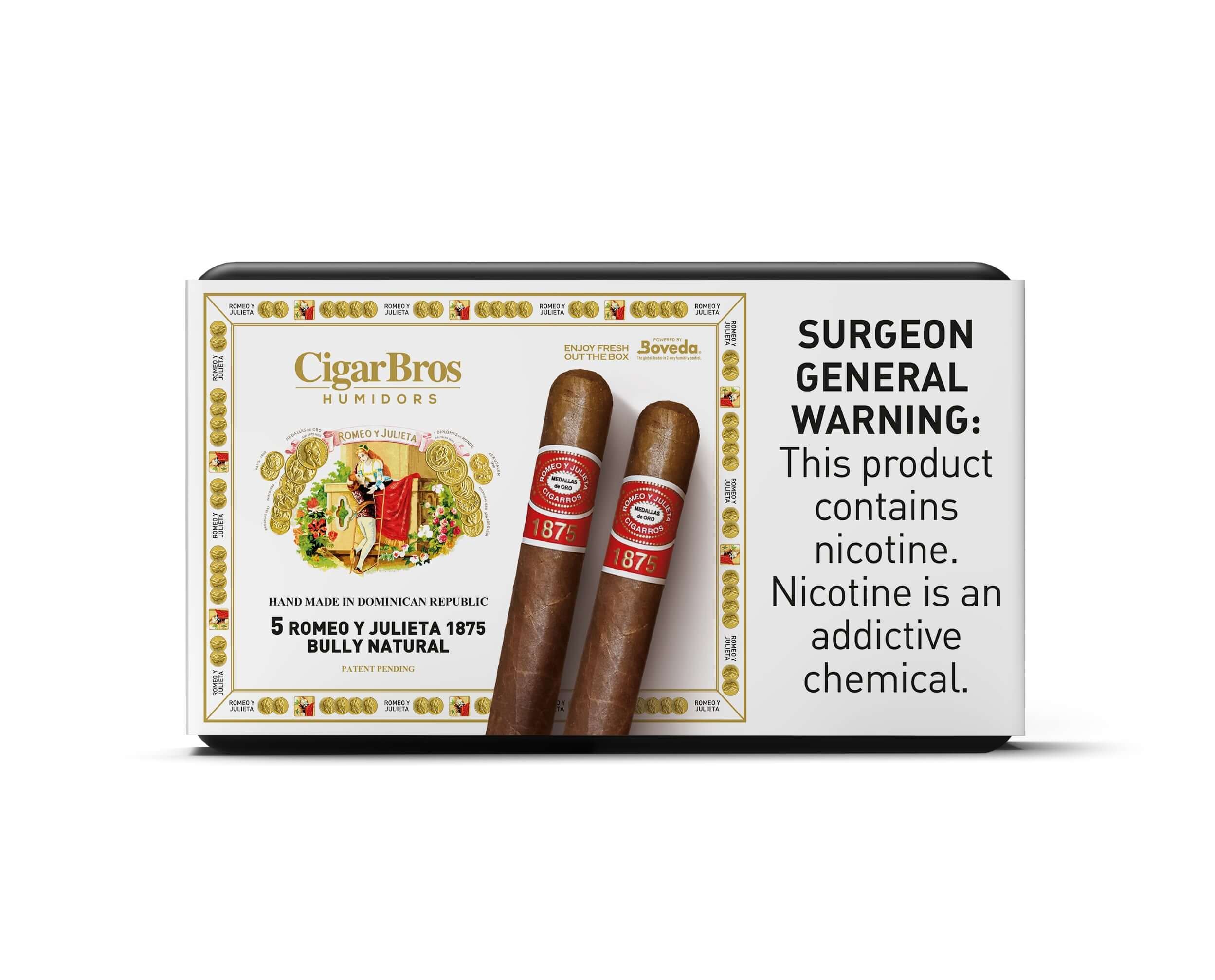 Romeo y Julieta 1875 cigar box by CigarBros featuring smooth draws and balanced flavors, honoring Cuban heritage.