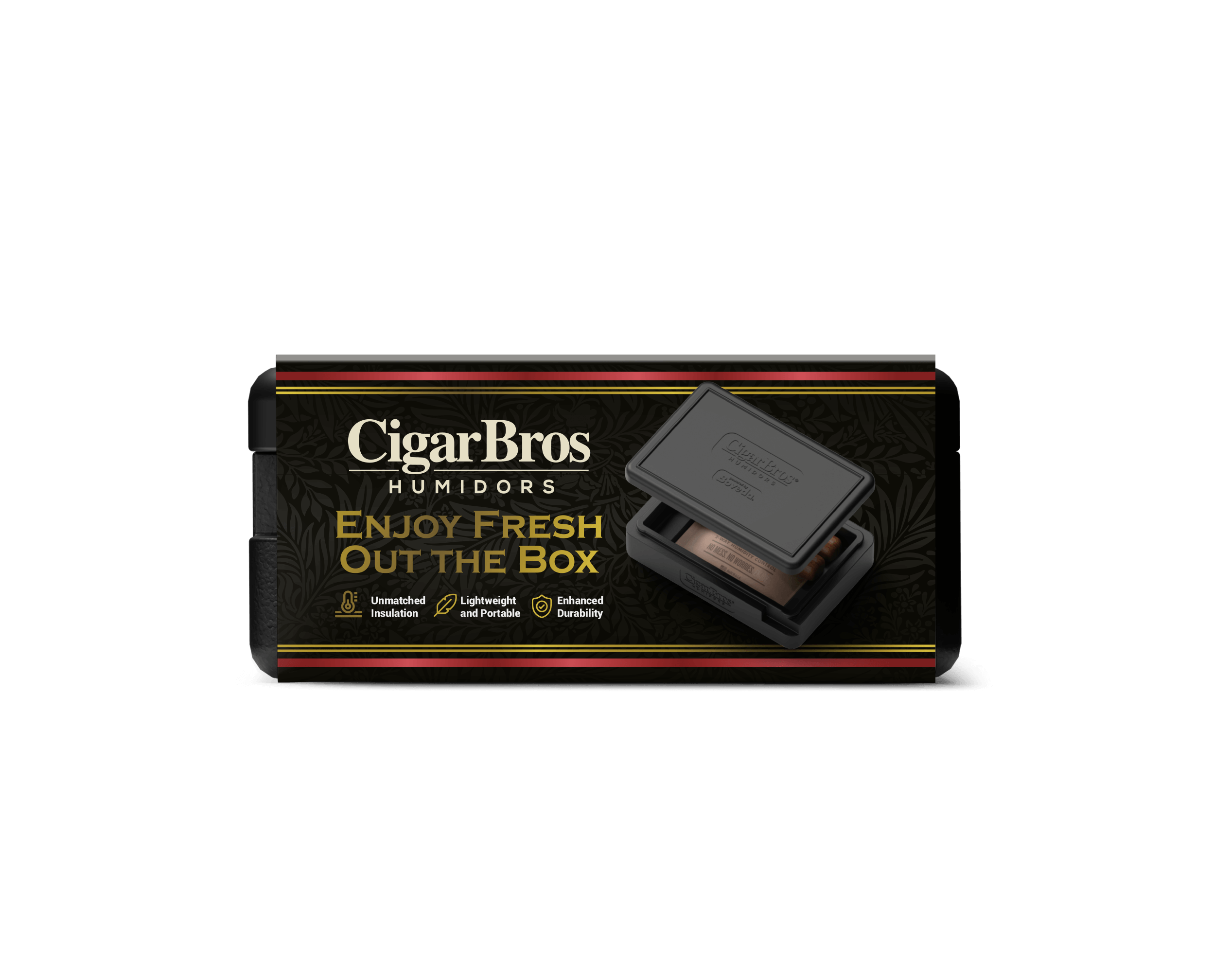 CigarBros humidors featuring stylish design, promoting fresh cigars with lightweight and durable construction.