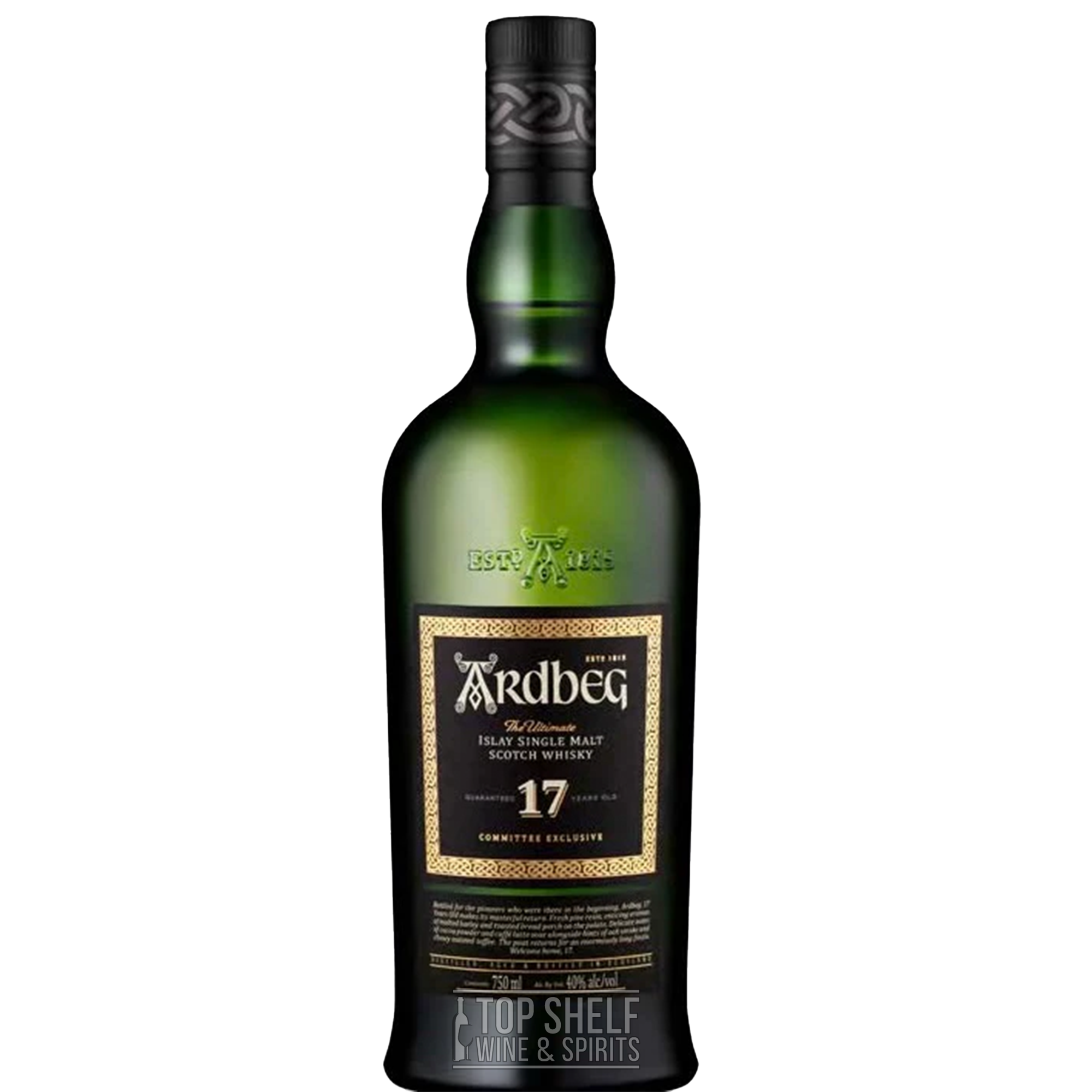 Ardbeg 17 Year Committee Release Single Malt Scotch bottle showcasing its unique design and elegant label.