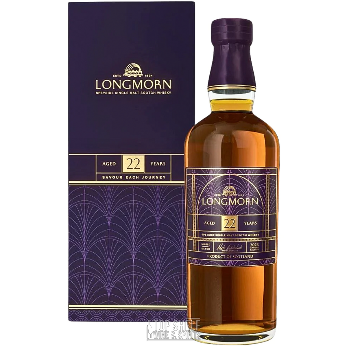 Longmorn 22 Year Speyside Single Malt Scotch whisky bottle with elegant packaging, highlighting its rich complexity and age.