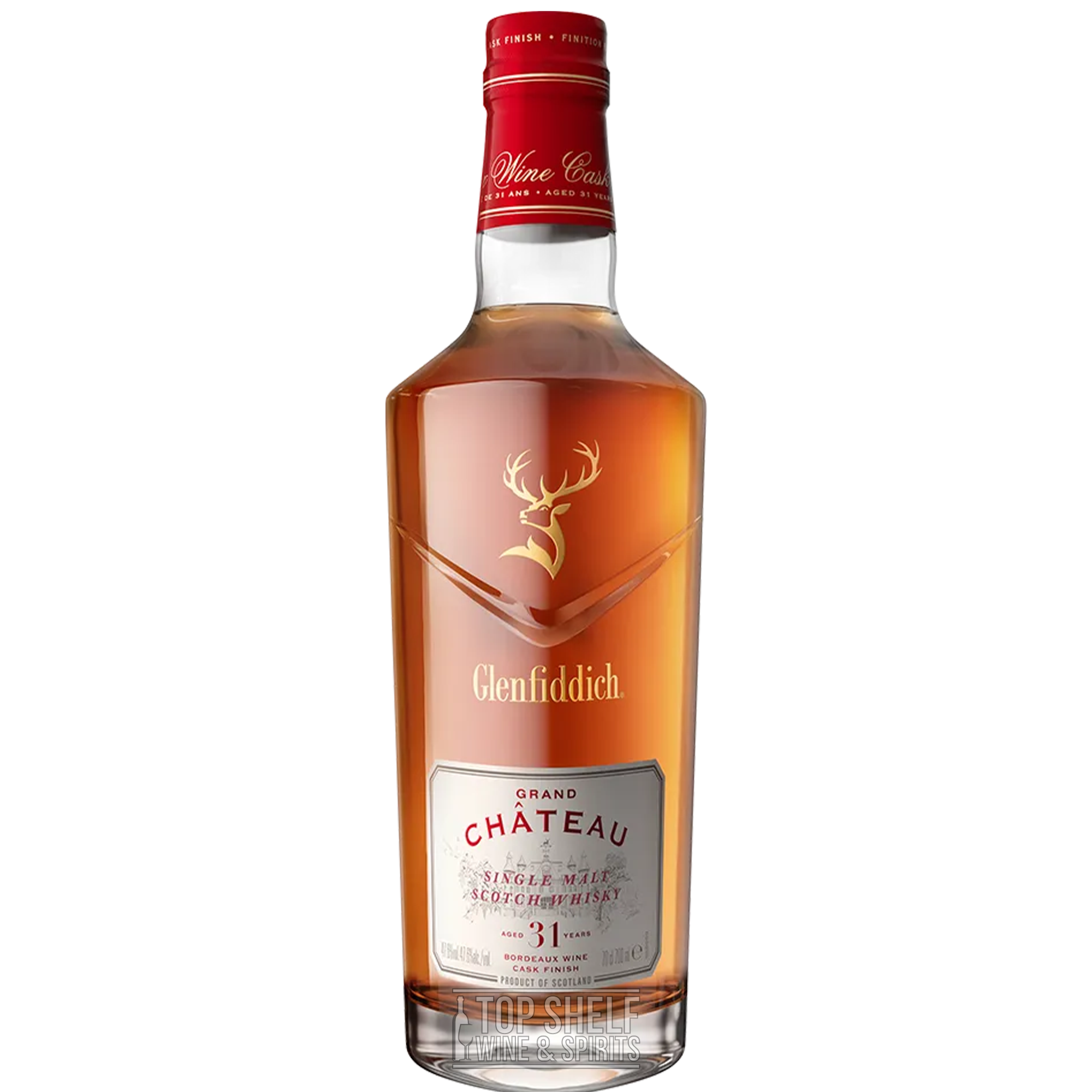 Glenfiddich Grand Château 31 Year Single Malt Scotch whisky bottle with red wine cask influence.