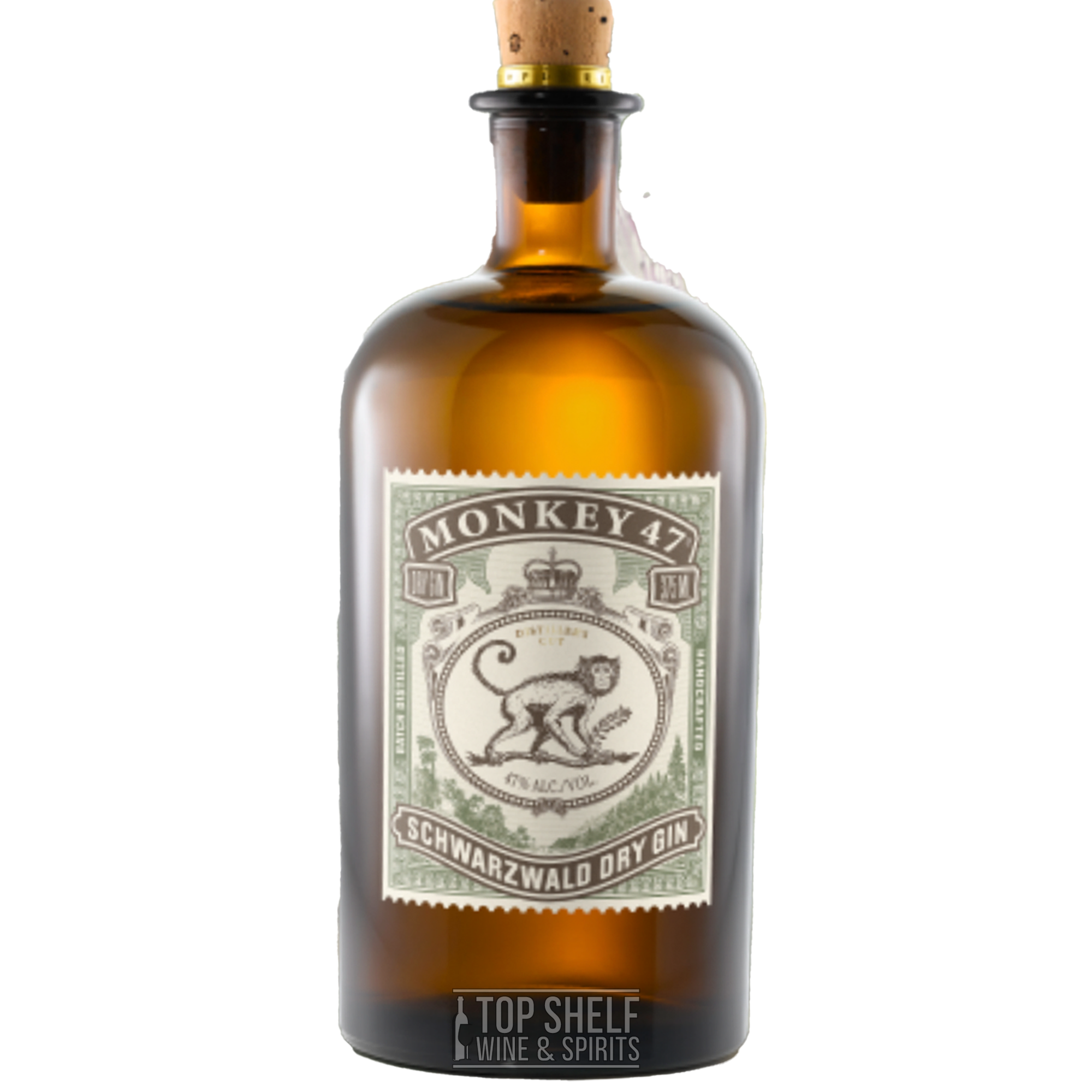 Monkey 47 Distiller's Cut 2024 Edition gin bottle with a vintage label and cork top, showcasing premium craft distilling.