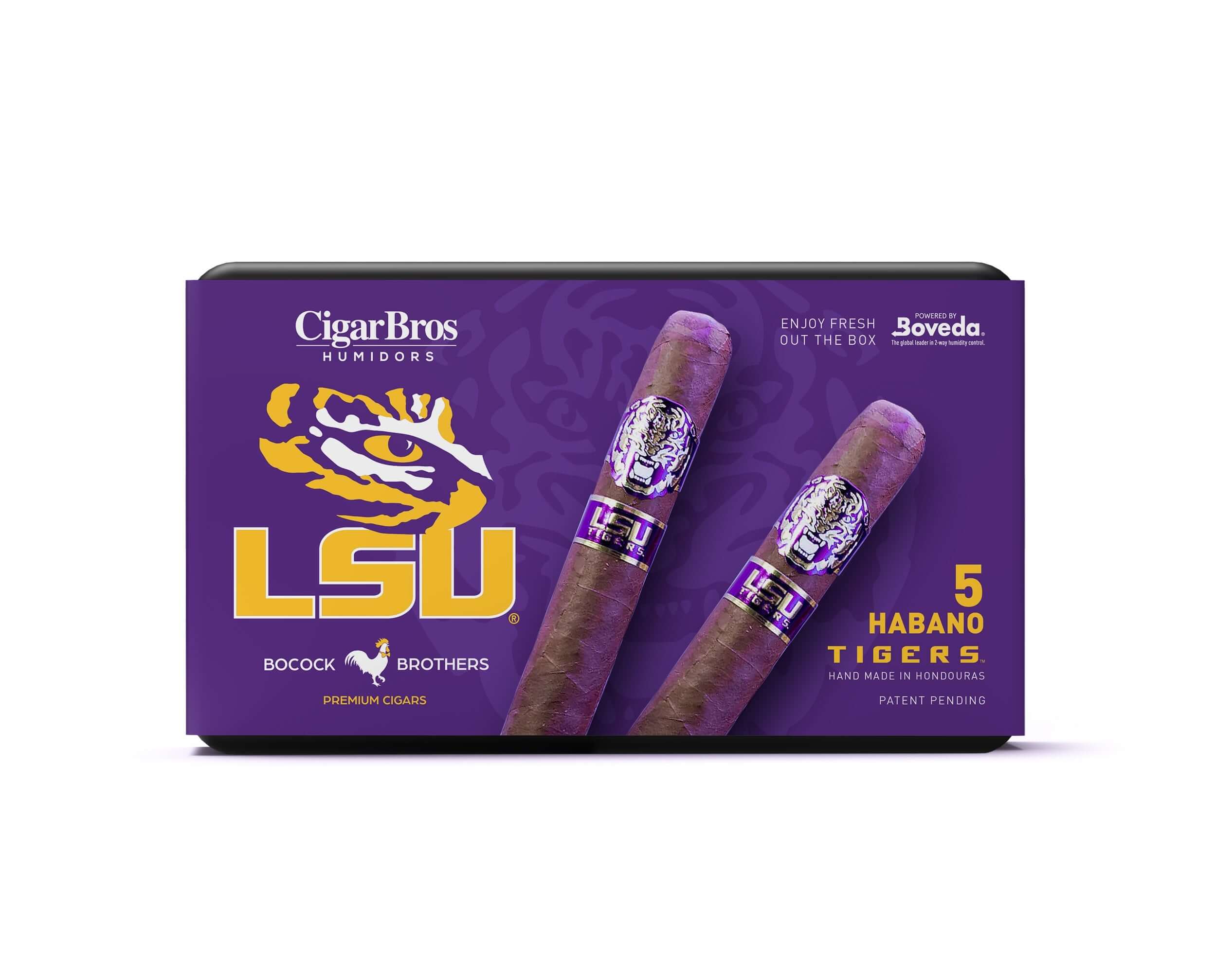 LSU Habano Toro cigars by CigarBros, featuring 5 handcrafted premium cigars in vibrant packaging.