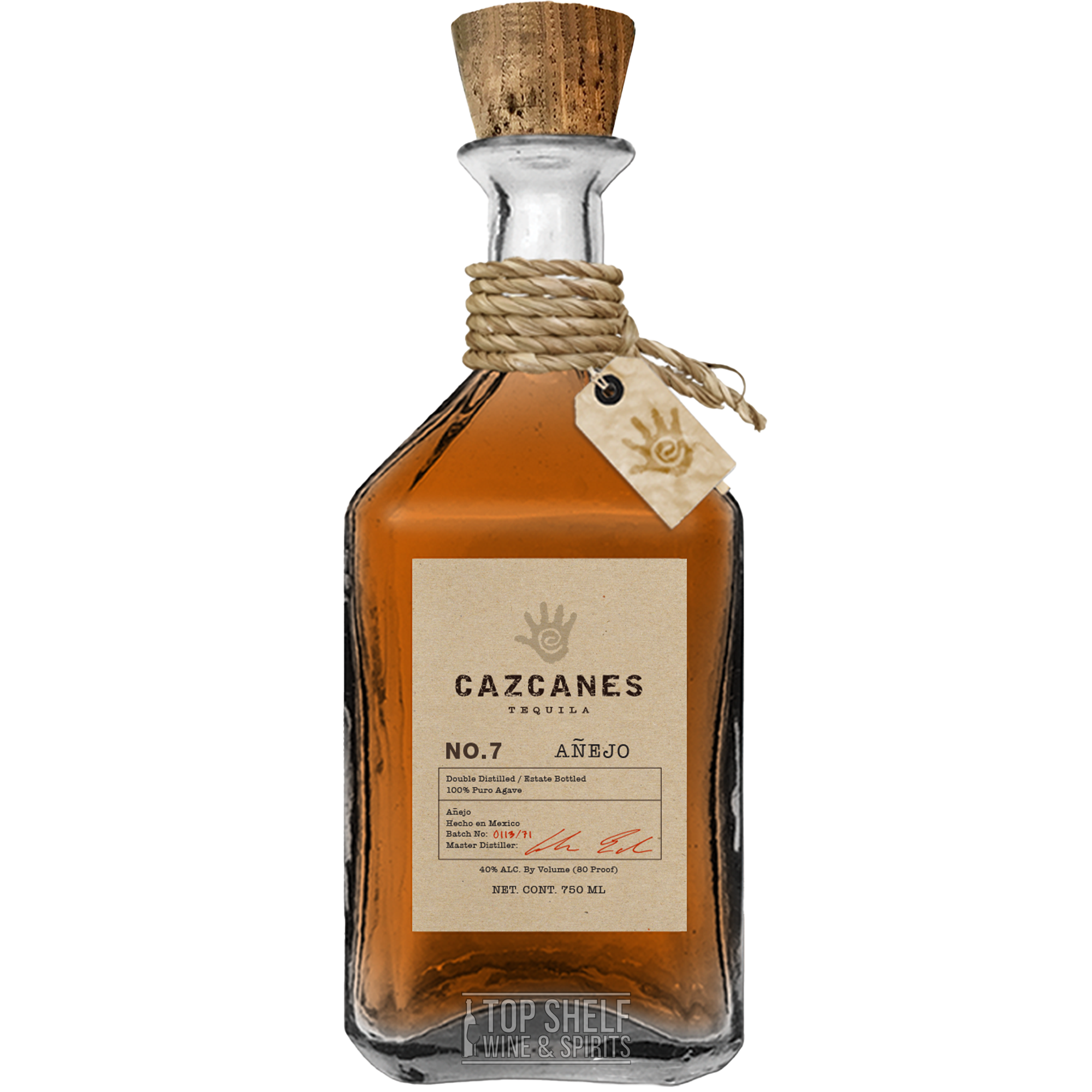Cazcanes No. 7 Añejo Tequila bottle, aged in Ex-Bourbon barrels with aromas of vanilla and coconut.