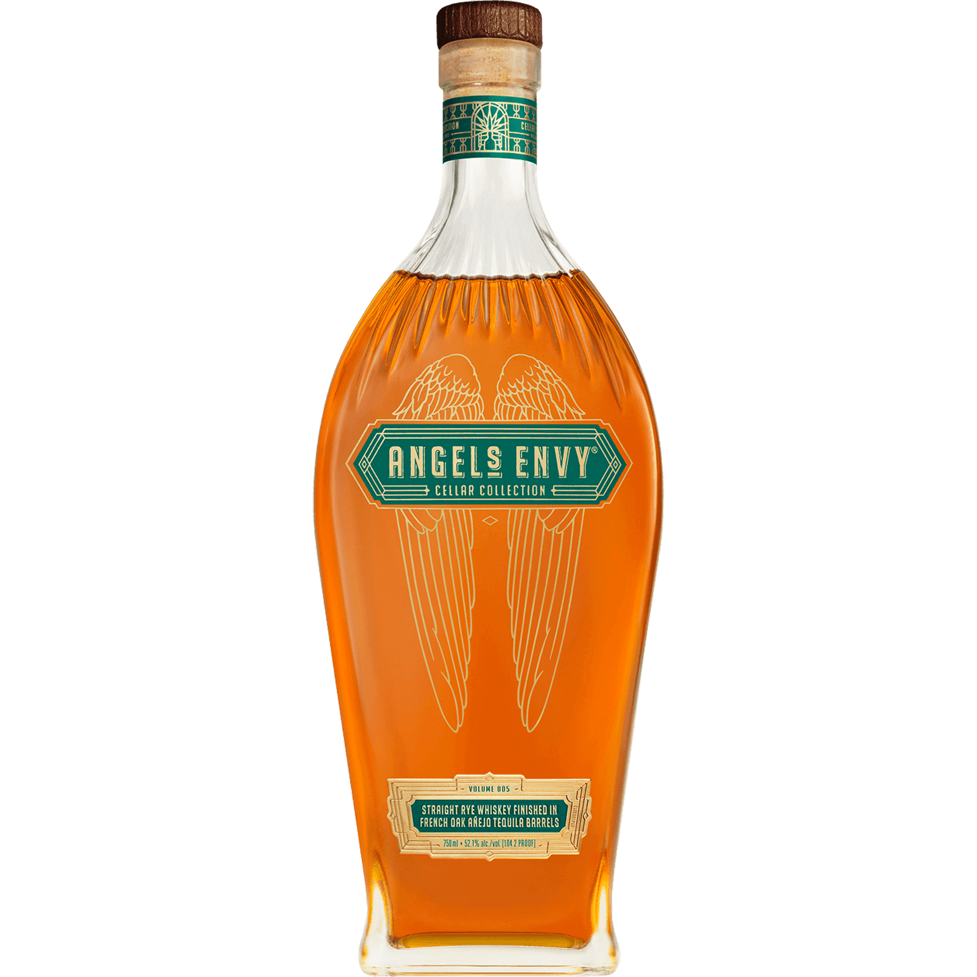 Angel's Envy Cellar Collection Vol. 5 Straight Rye whiskey bottle with distinctive wings design.