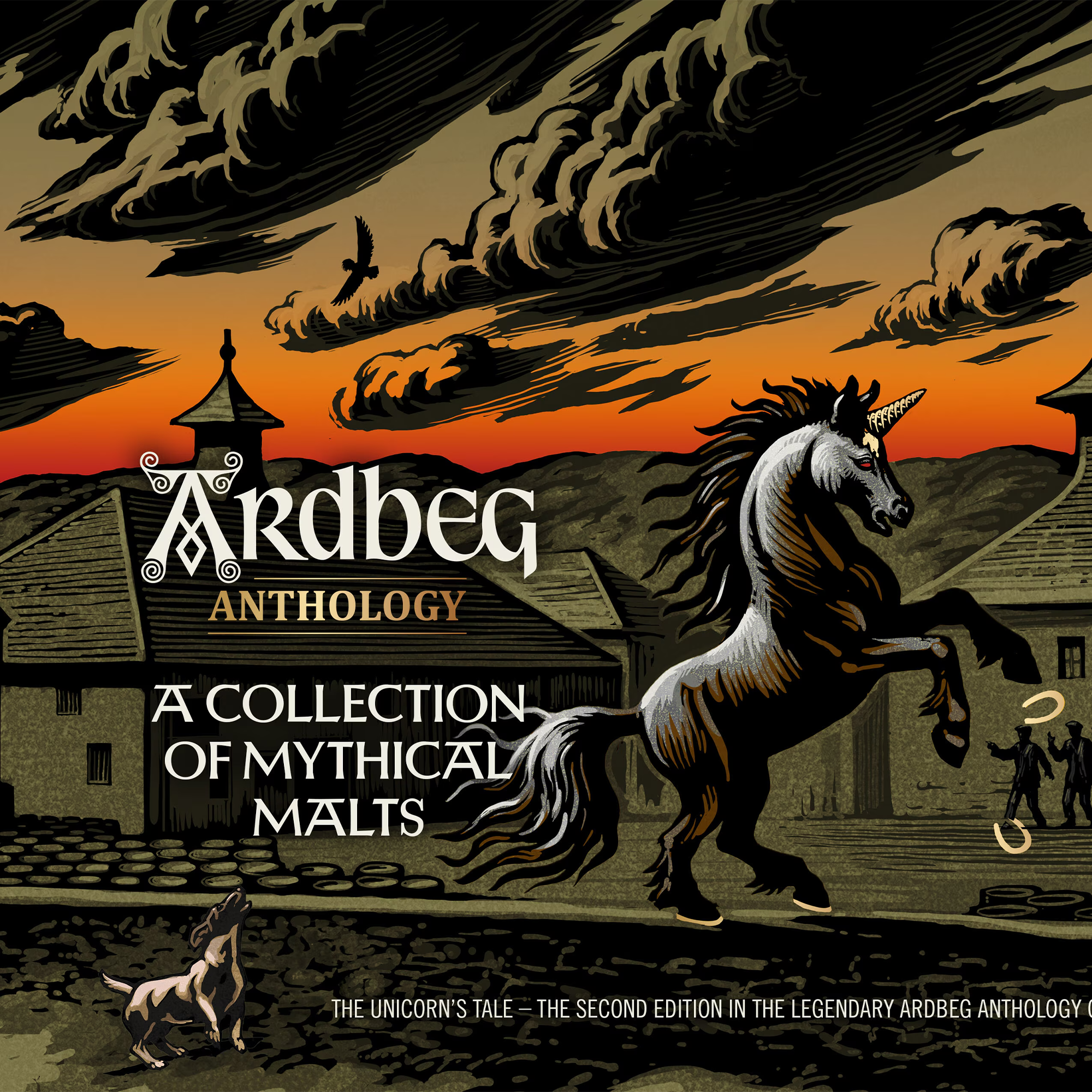Ardbeg Anthology packaging featuring a unicorn, highlighting a collection of mythical malts.