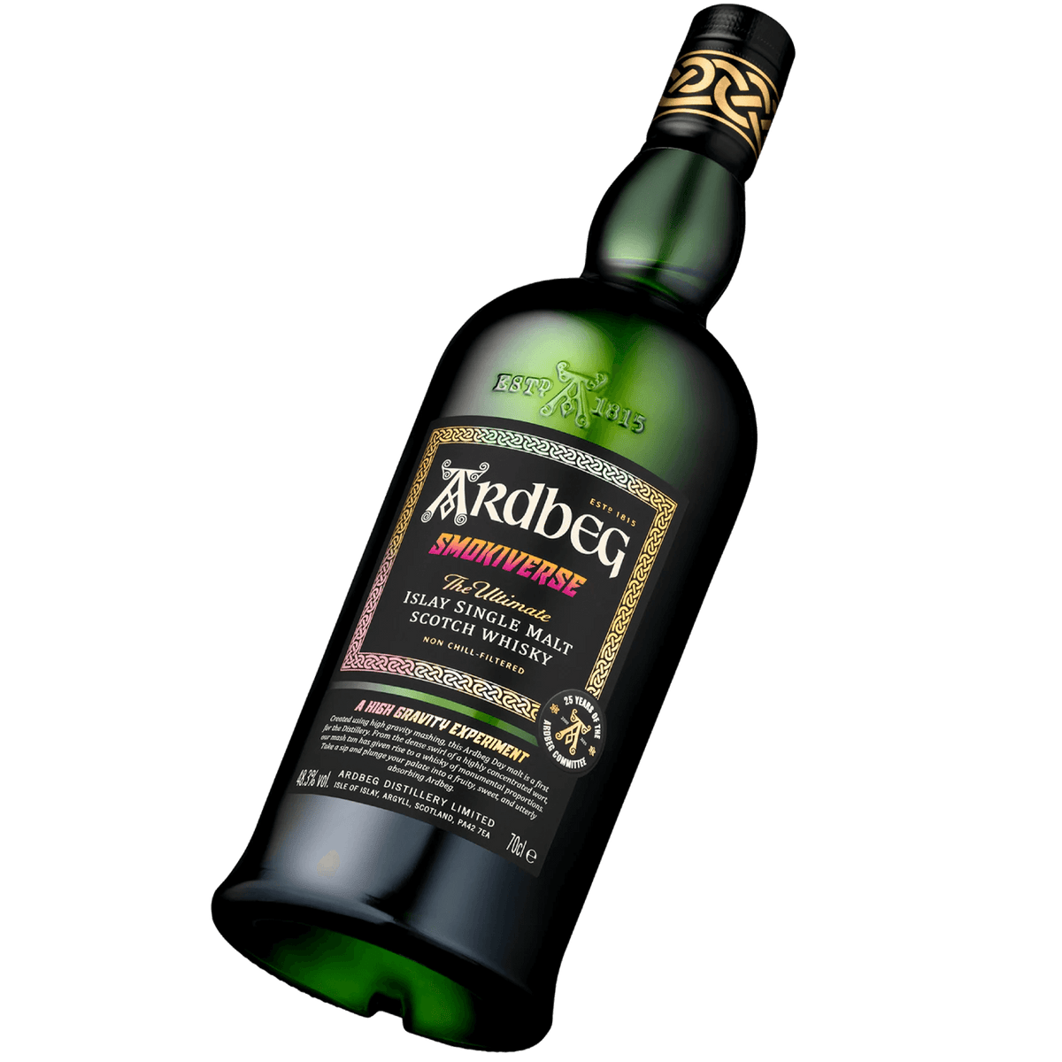Ardbeg Smokiverse Islay Single Malt Scotch whisky bottle showcasing its unique label and design.