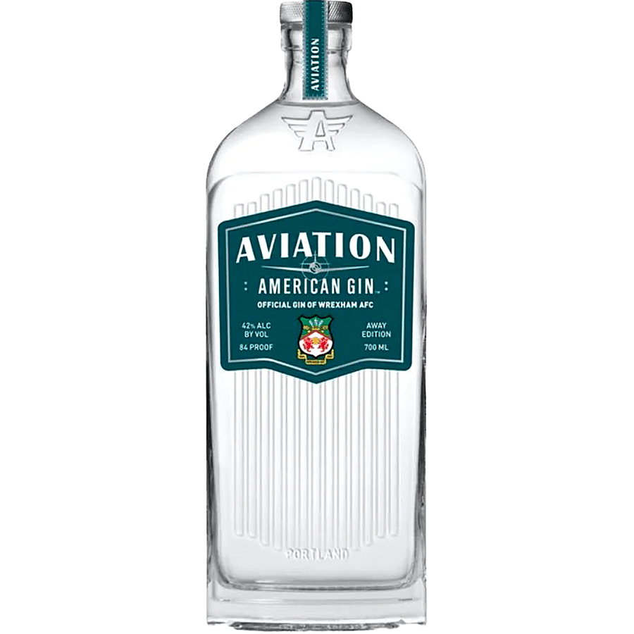 Aviation Gin bottle featuring Wrexham AFC branding, celebrating the team's official gin. 700ml, 42% ABV.