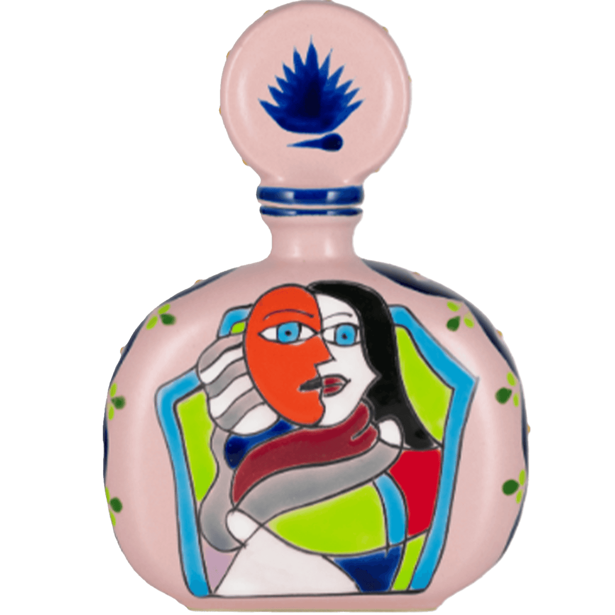Azulejos Masterpiece Añejo Pink Tequila bottle, hand-painted with vibrant colors and artistic design.