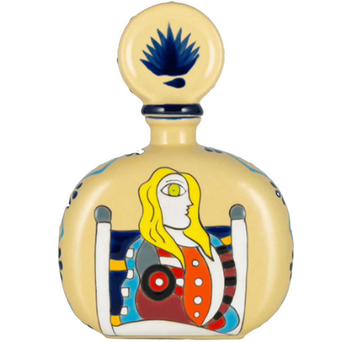 Azulejos Masterpiece Collection Añejo Yellow Tequila bottle, hand-painted, showcasing unique artistic design.
