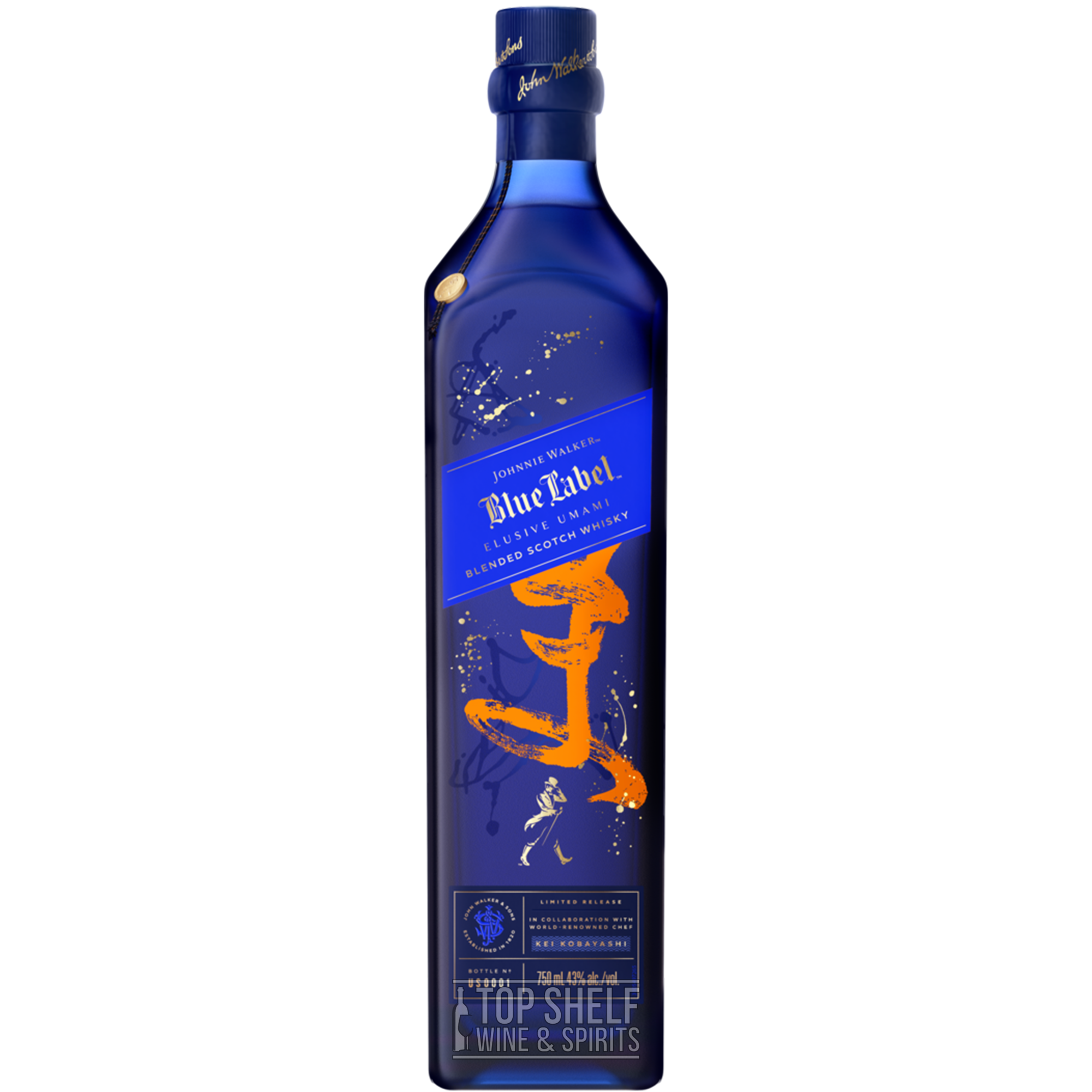 Johnnie Walker Blue Label Umami Scotch Whisky limited edition bottle with vibrant design.