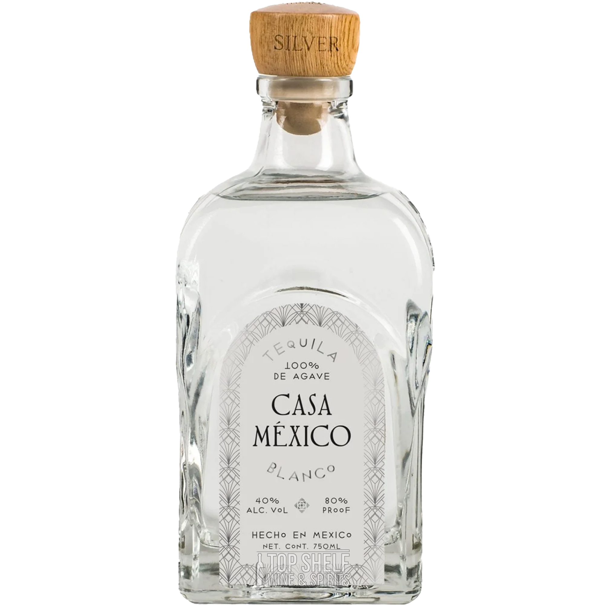 Casa Mexico Blanco Tequila bottle, crafted from 100% agave, featuring a smooth crystal-clear appearance.