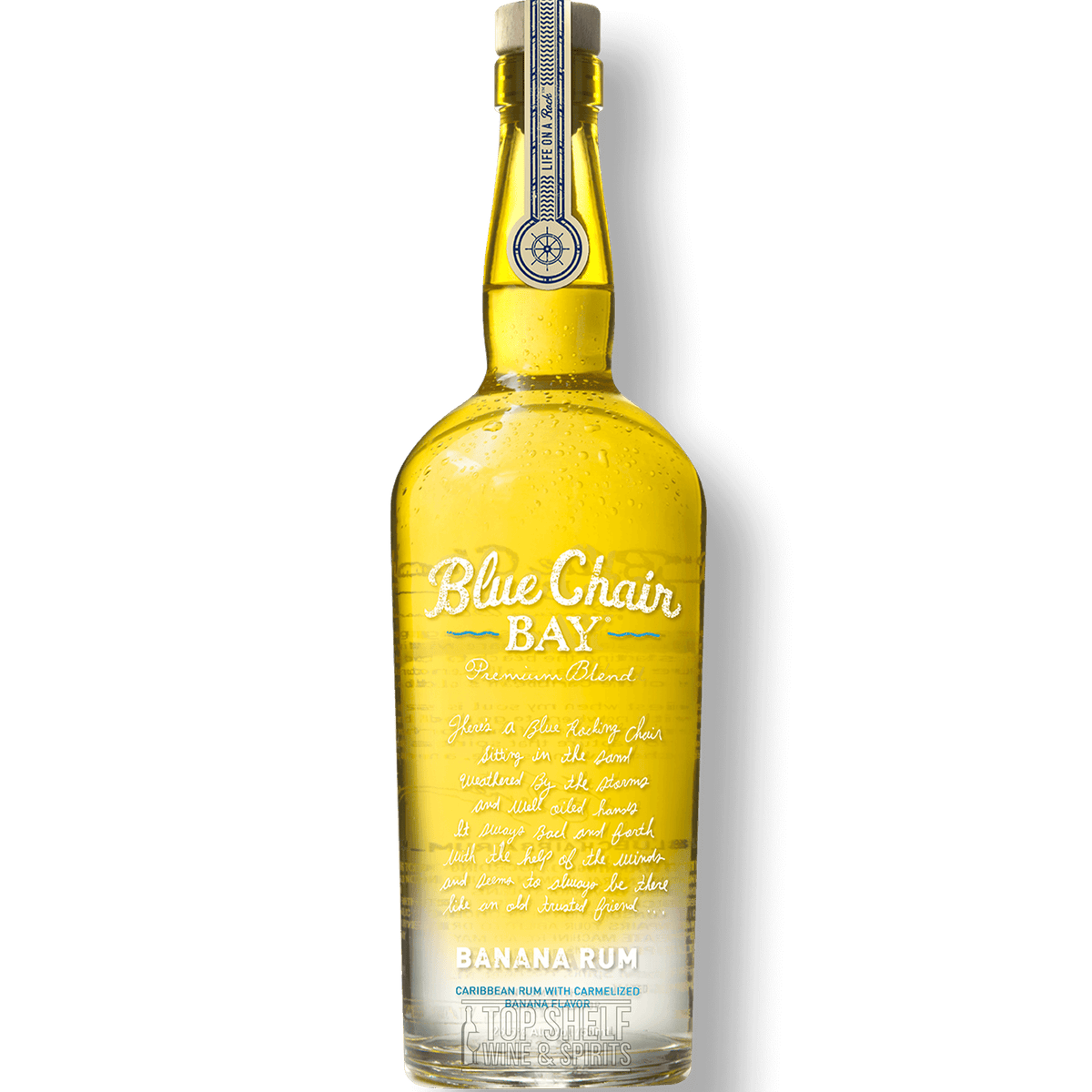 Blue Chair Bay Banana Rum bottle featuring caramelized banana and toasted coconut flavors.