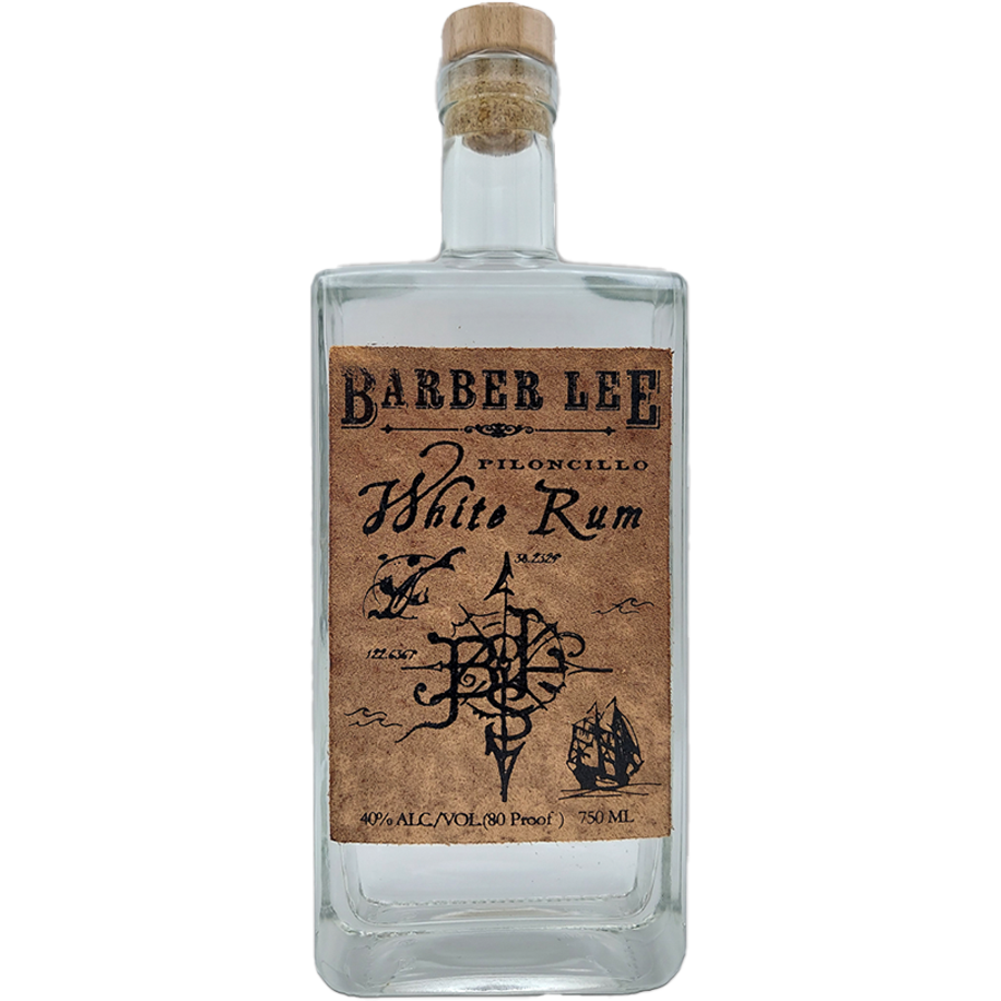 Barber Lee White Rum bottle featuring Piloncillo with a unique label design.
