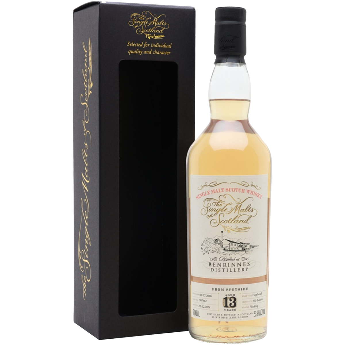 Benrinnes Cask 307467 2010 13 Year Single Malt Scotch whisky in box, 700ml, rich Speyside flavor, 53.6% ABV.