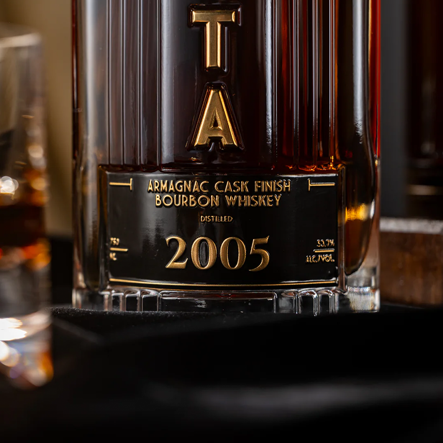 Bhakta 2005 Bourbon Whiskey Armagnac Cask Finish Limited Edition bottle with gold details and vintage year 2005.