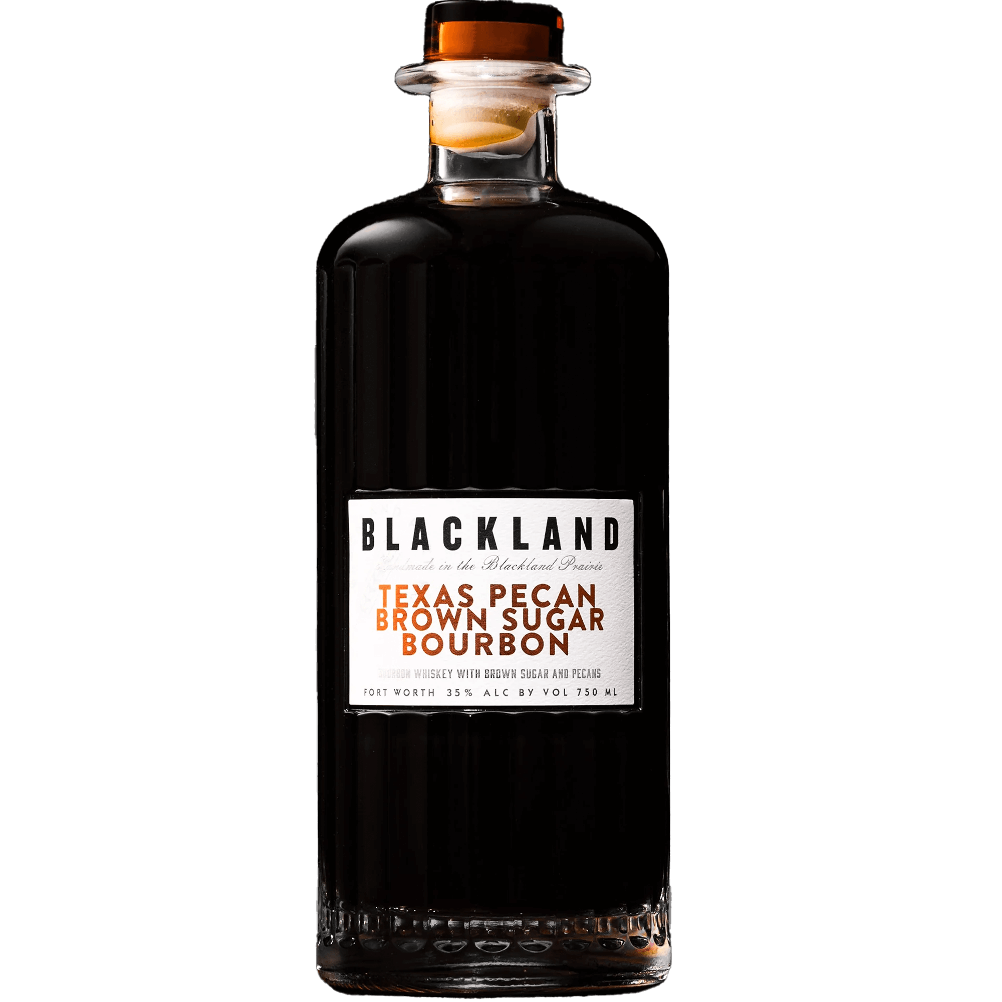 Bottle of Blackland Texas Pecan Brown Sugar Bourbon, featuring rich flavors of pecan and artisanal Muscovado sugar.