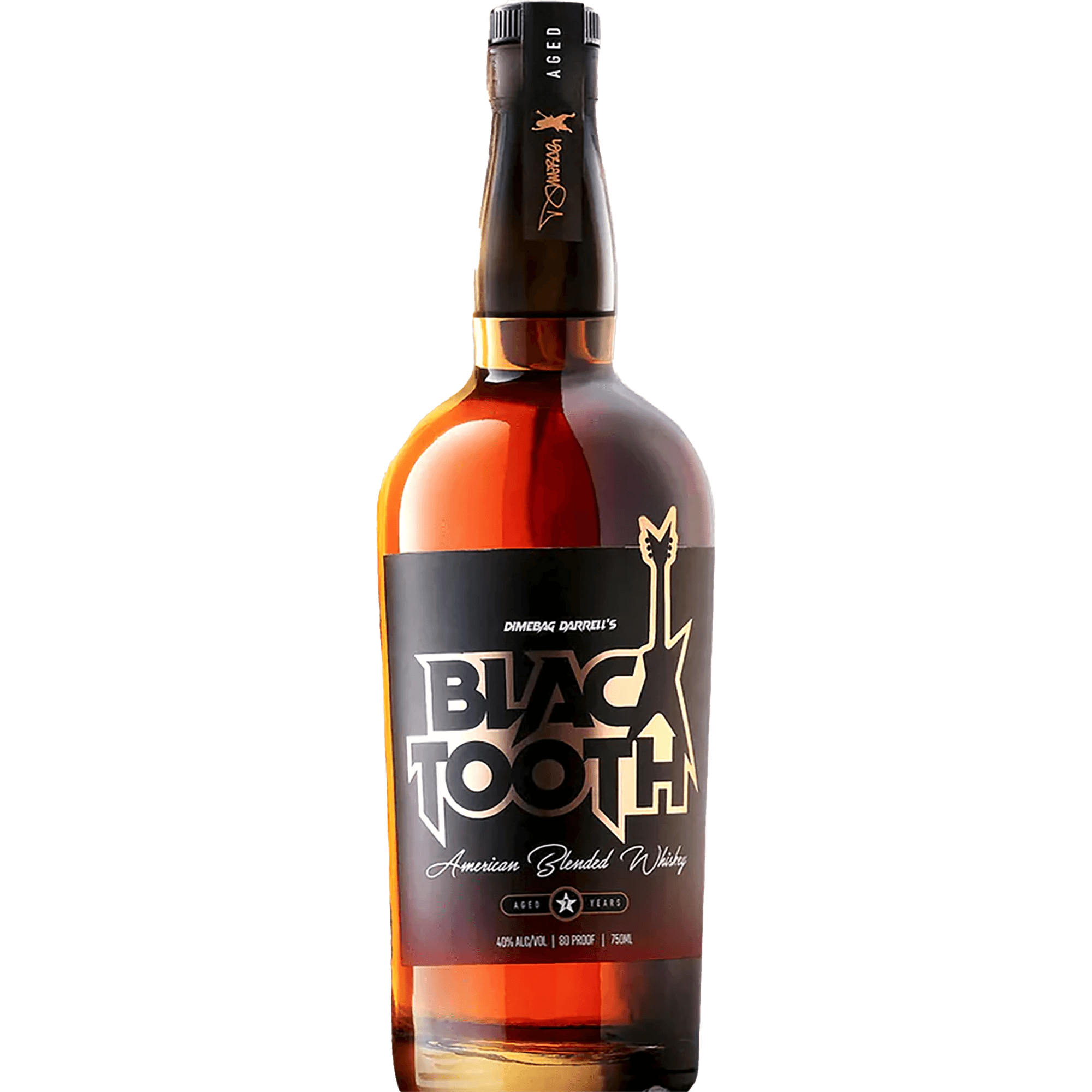 Blacktooth American Blended Whiskey bottle showcasing bold design and rich flavors 80 Proof 40% ABV.