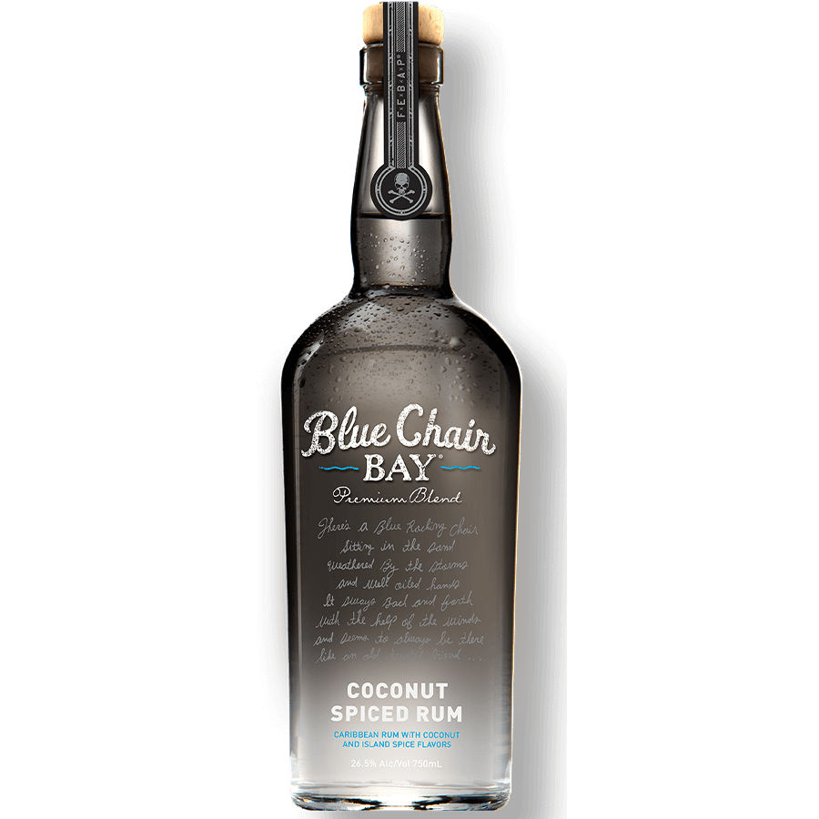 Blue Chair Bay Coconut Spiced Rum bottle featuring warm Caribbean spices and coconut flavor.