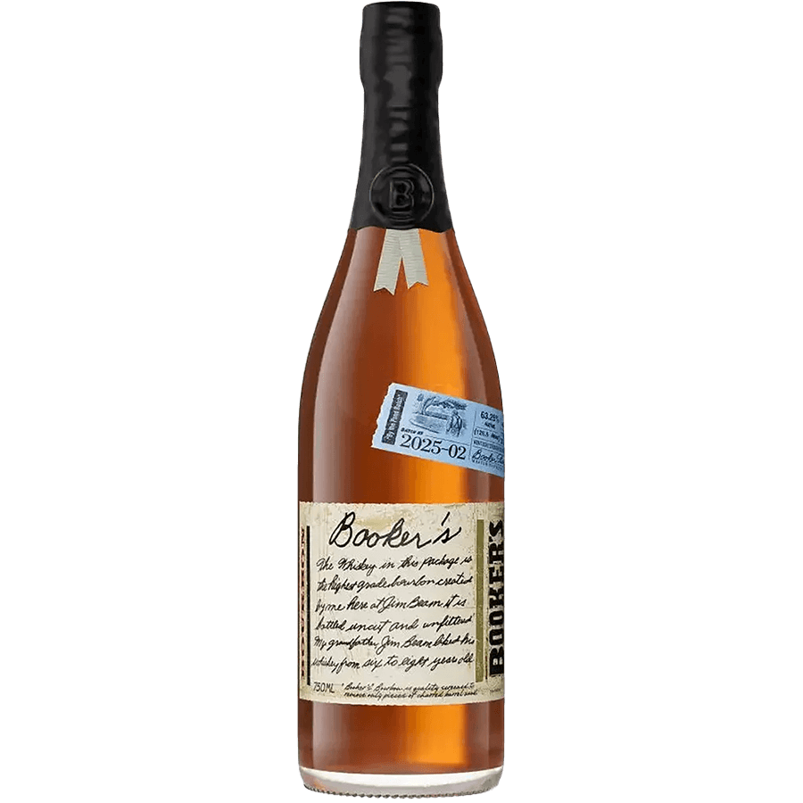 Bottle of Booker's By the Pond Batch 2025-02 Kentucky Straight Bourbon Whiskey, uncut and unfiltered.