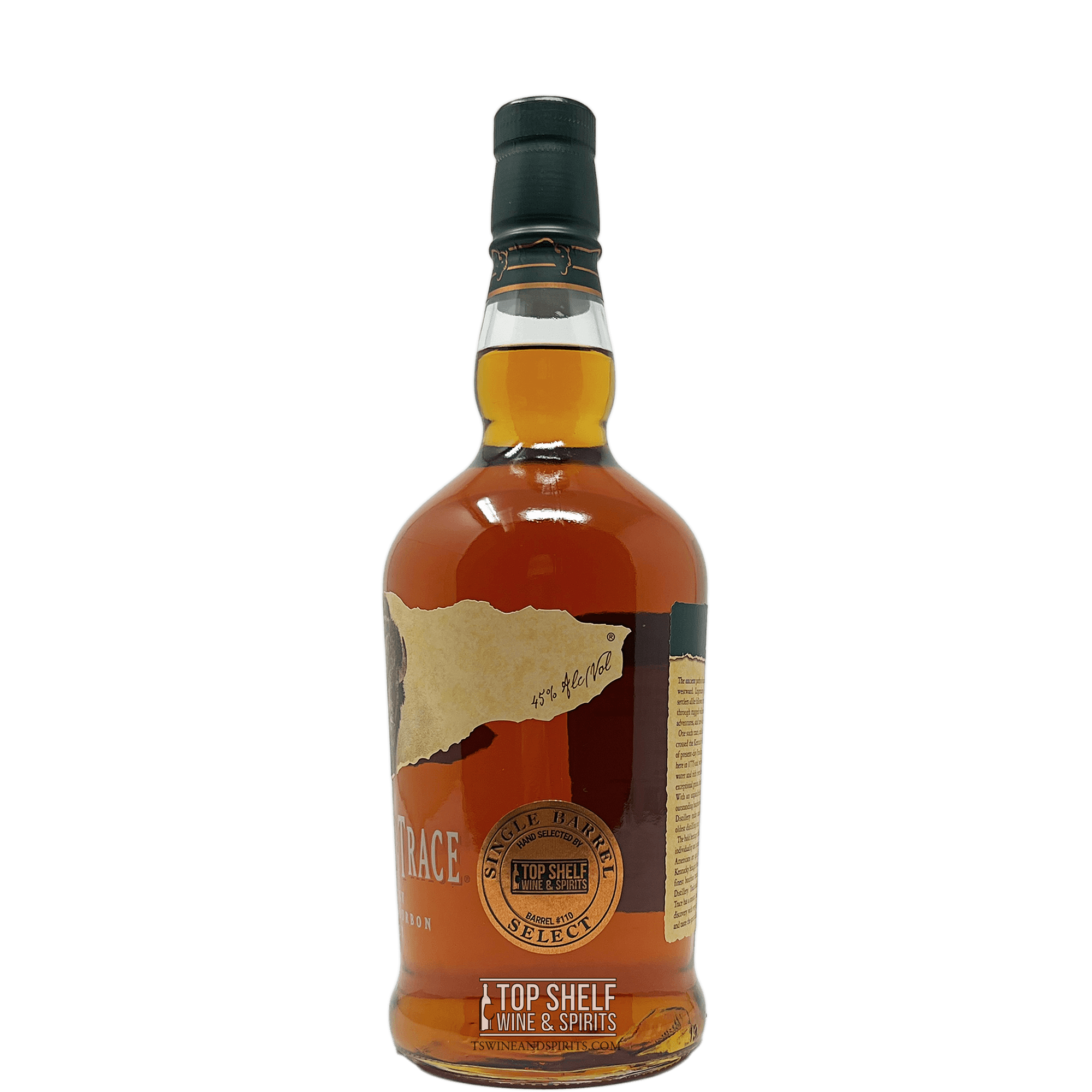 Buffalo Trace Single Barrel Bourbon 375ml bottle with vintage label and amber color.