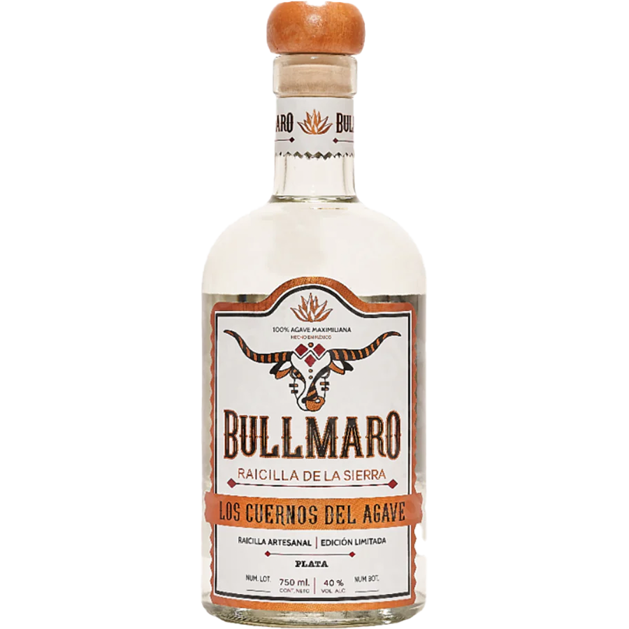 Bullmaro Raicilla De La Sierra Los Cuernos Del Agave Plata bottle with artisan label.