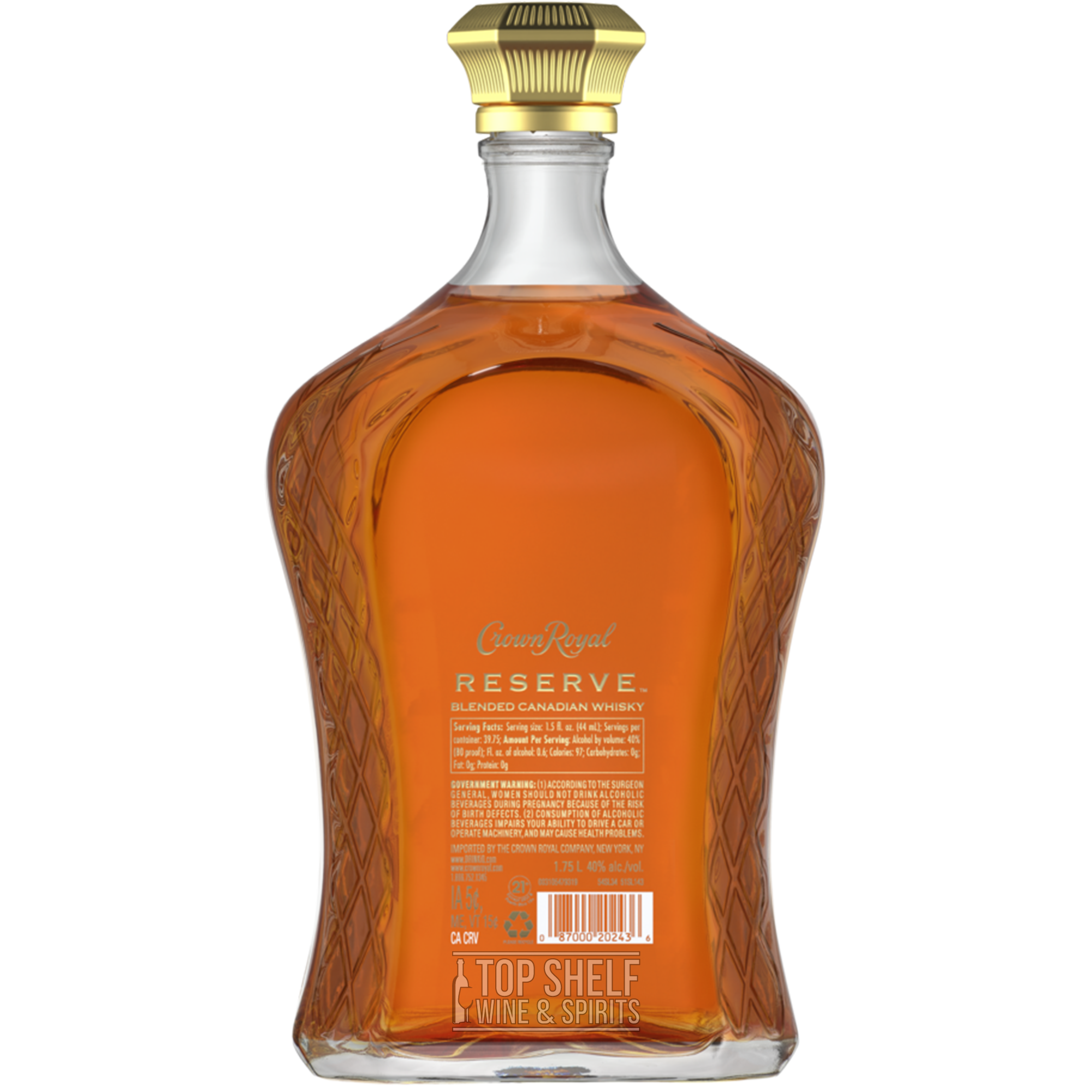 Crown Royal 12 Year Reserve Canadian Whisky bottle showcasing elegant design and rich amber color.