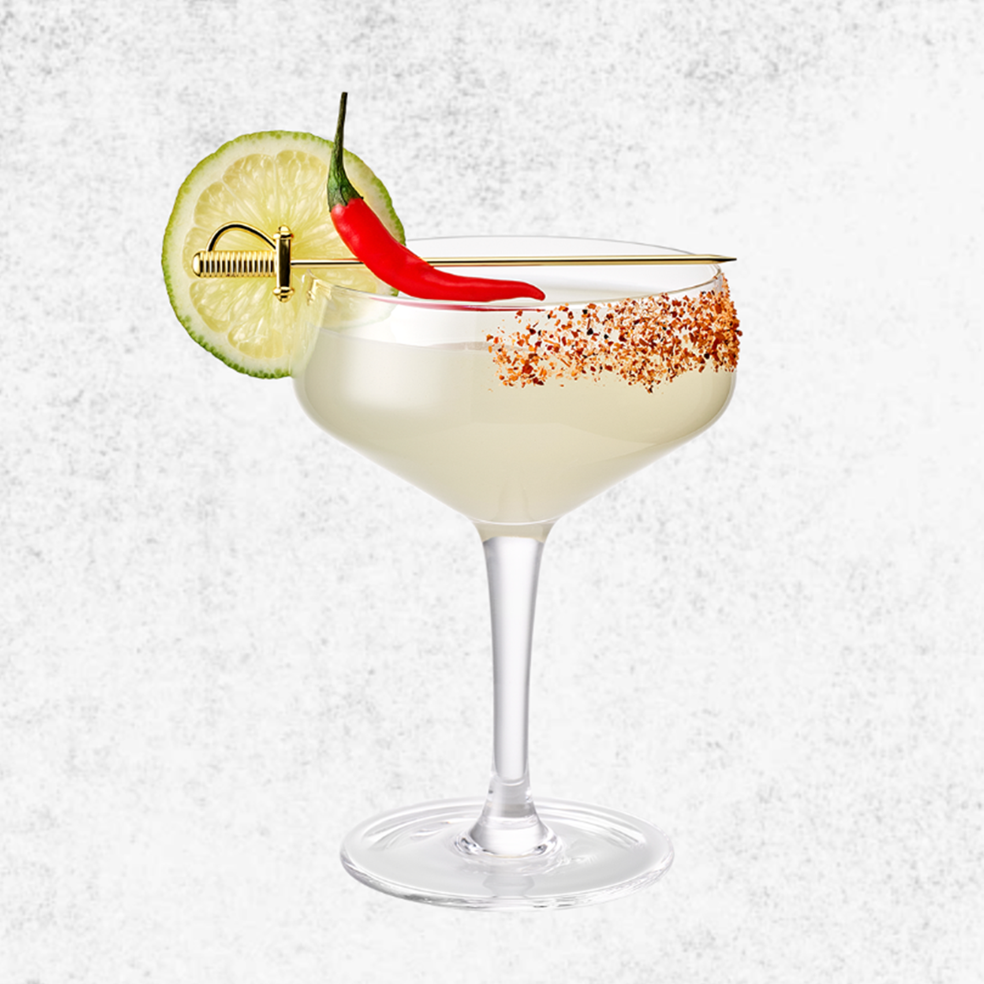 Citrusy cocktail with lime, chili garnish, and a unique rim, perfect for enjoying Captain Morgan Sweet Chili Lime Rum.