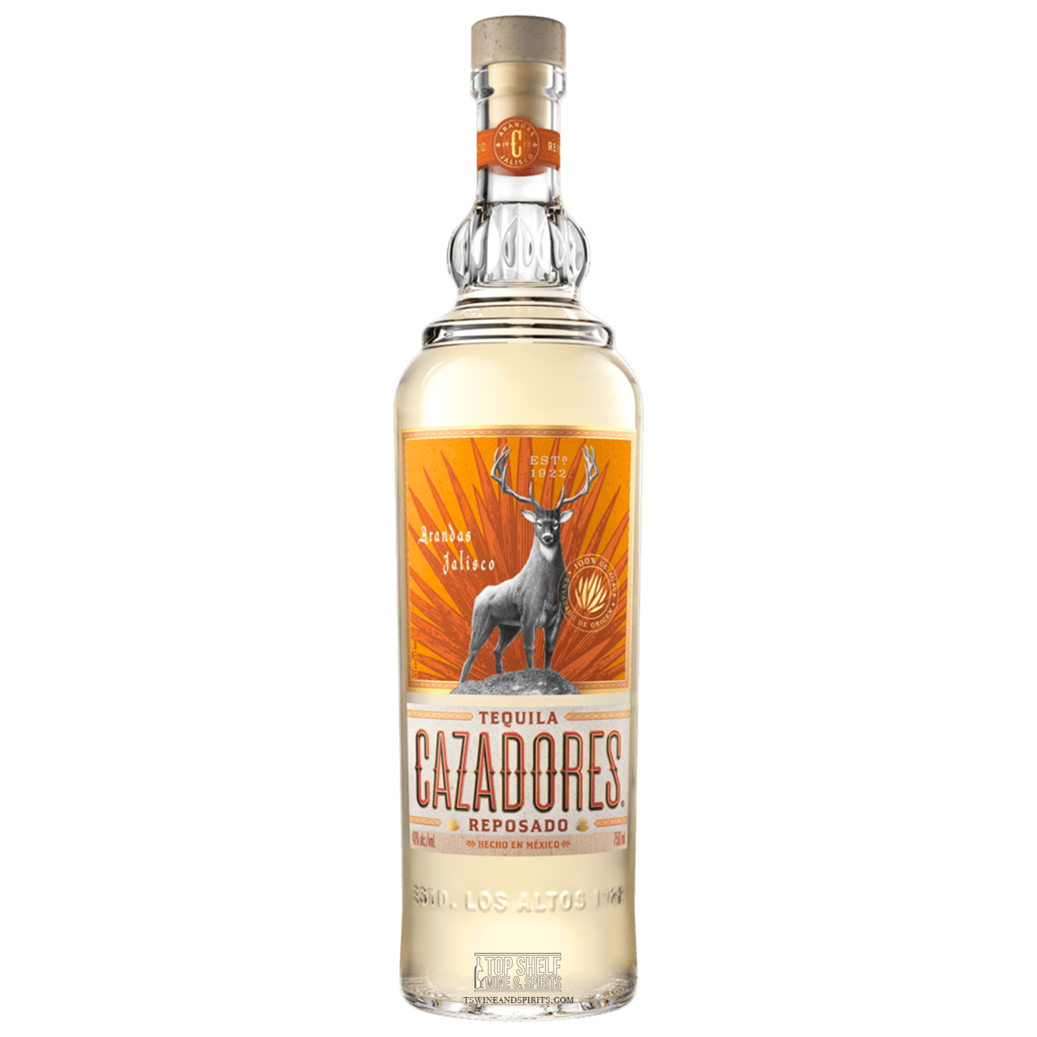 Bottle of Cazadores Reposado Tequila showcasing its unique label and smooth amber color.