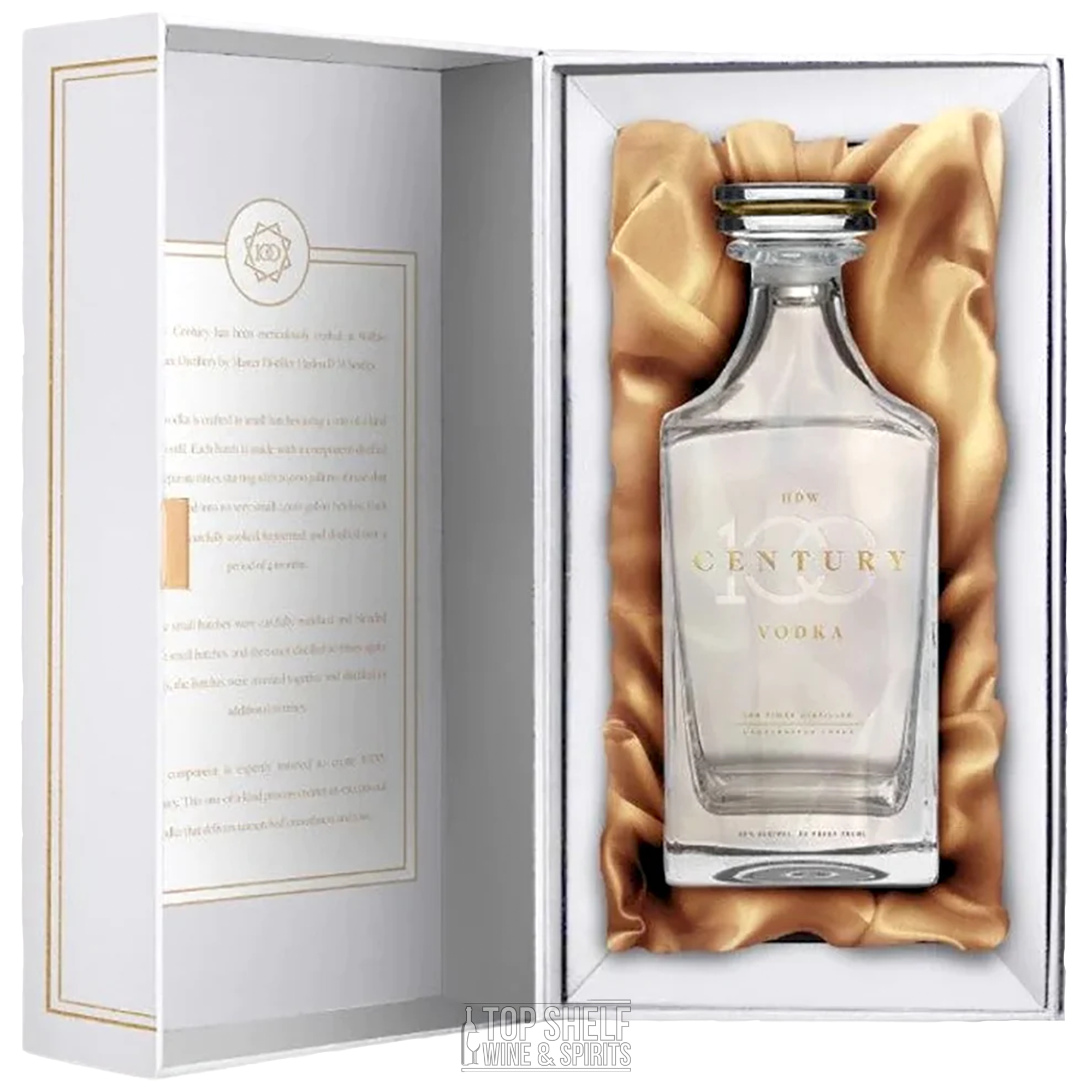 HDW Century Vodka by Buffalo Trace, presented in an elegant gift box with satin lining.