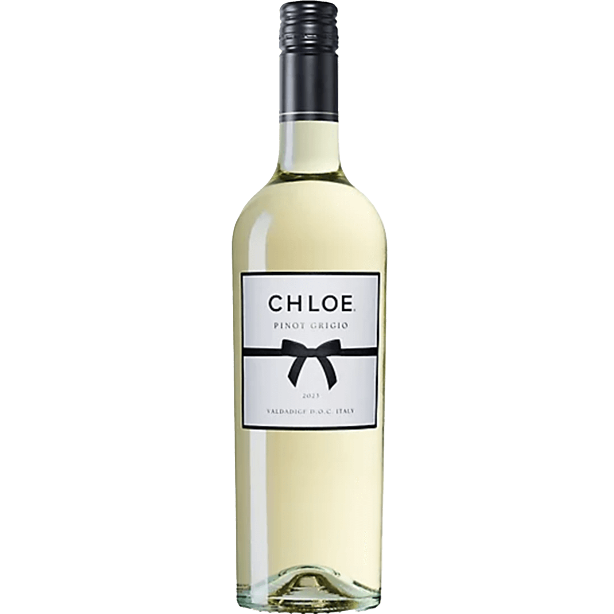 Bottle of Chloe Pinot Grigio from Valdadige D.O.C., featuring a classic white wine design.