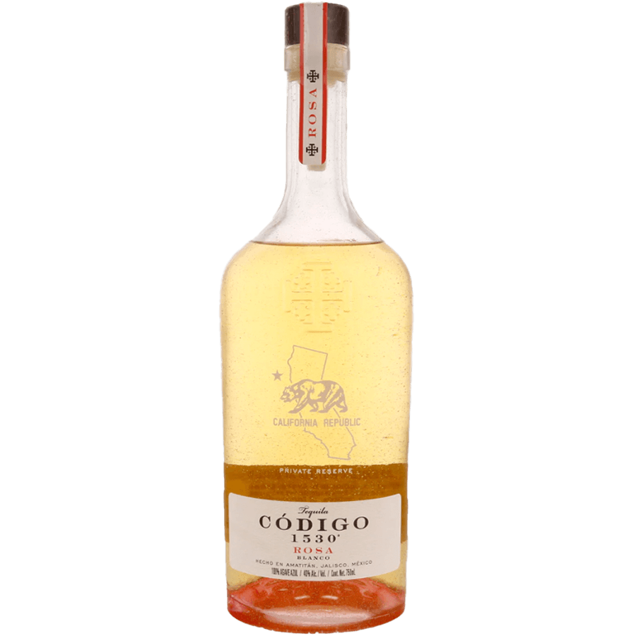 Código 1530 Rosa Tequila bottle, California Republic Private Reserve, showcasing its unique rosé hue and premium quality.
