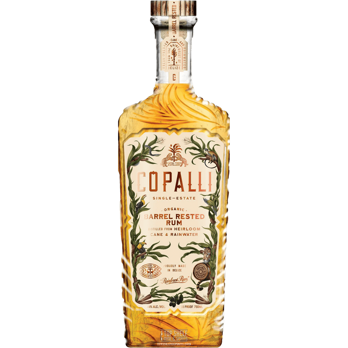 Copalli Barrel Rested Rum bottle showcasing organic ingredients and eco-friendly distillation.