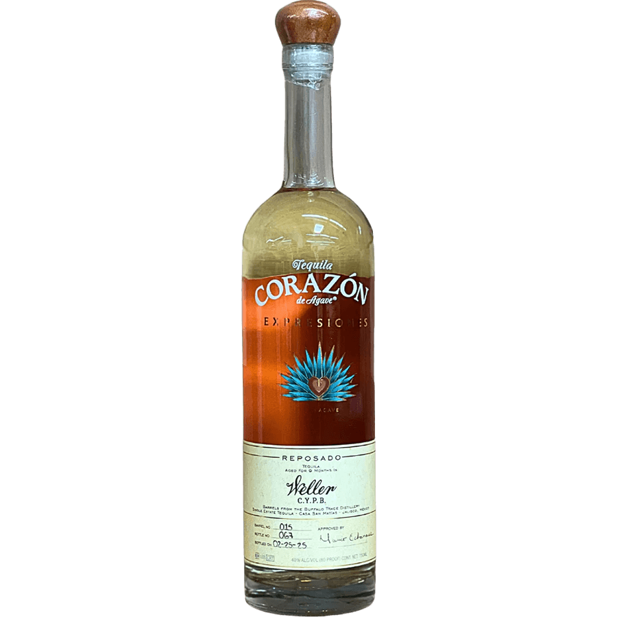 Corazon Expresiones Weller C.Y.P.B. Reposado Tequila bottle showcasing unique agave and bourbon flavors.