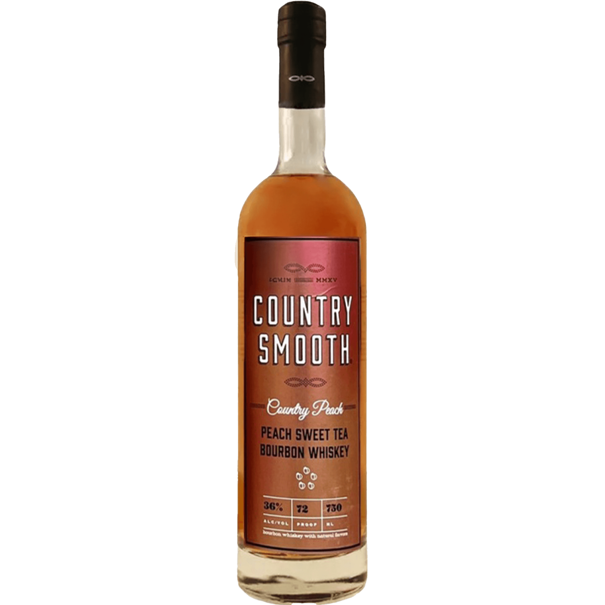 Country Smooth Peach Sweet Tea Bourbon Whiskey bottle, showcasing its unique flavor and 72 proof strength.