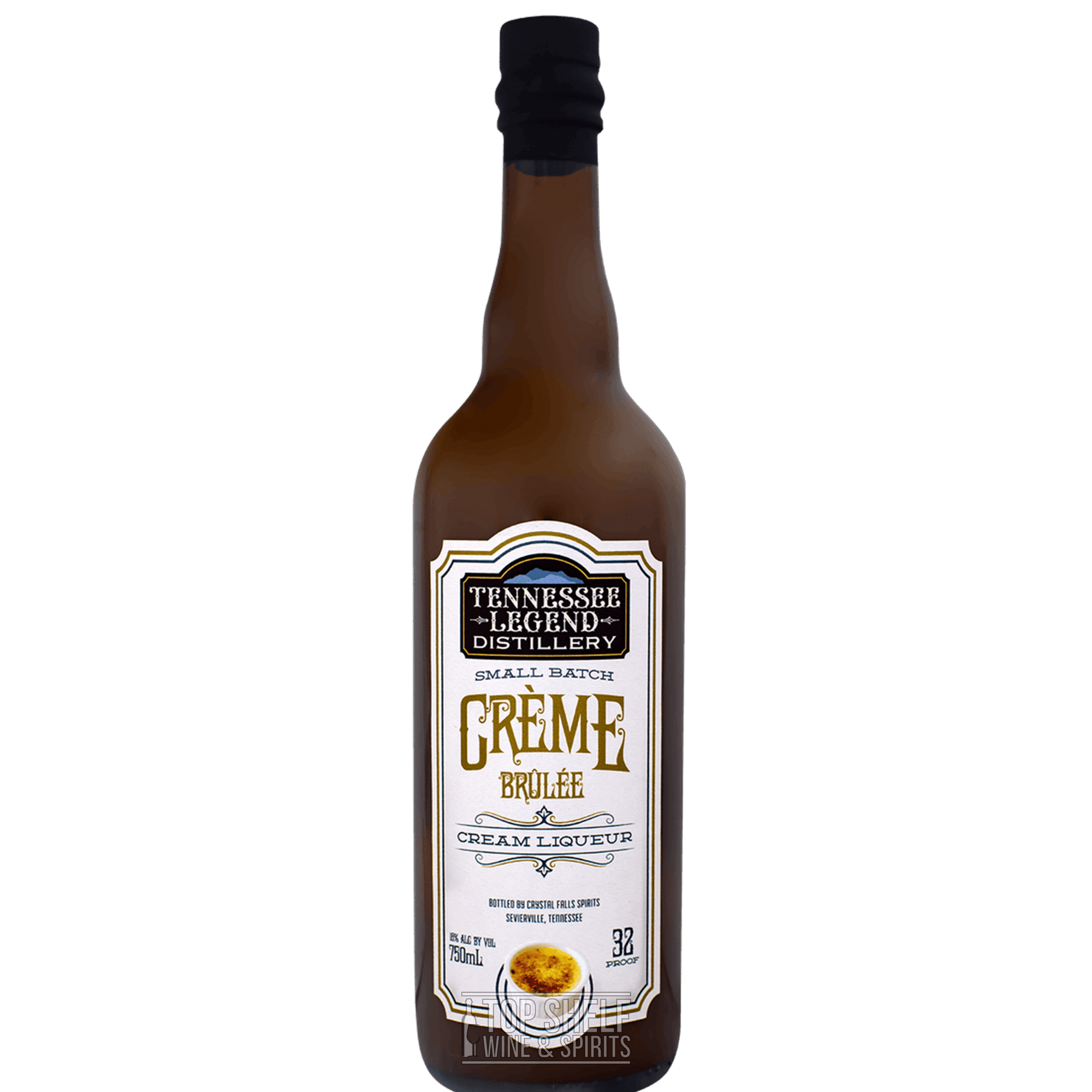 Tennessee Legend Creme Brulee Cream Liqueur bottle with a rich caramel and vanilla flavor profile, perfect for cocktails.