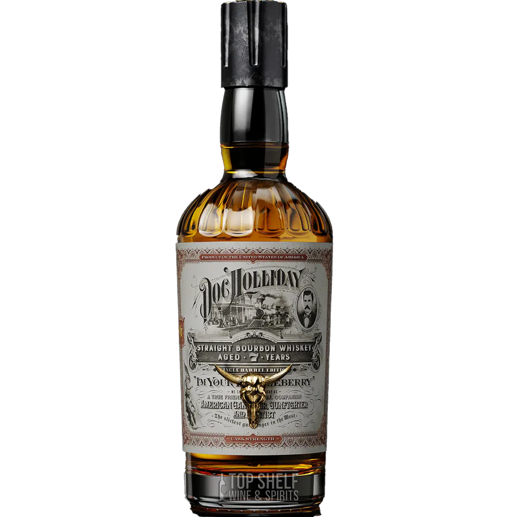 Doc Holliday 7 Year Straight Bourbon bottle featuring aged whiskey and classic design details.