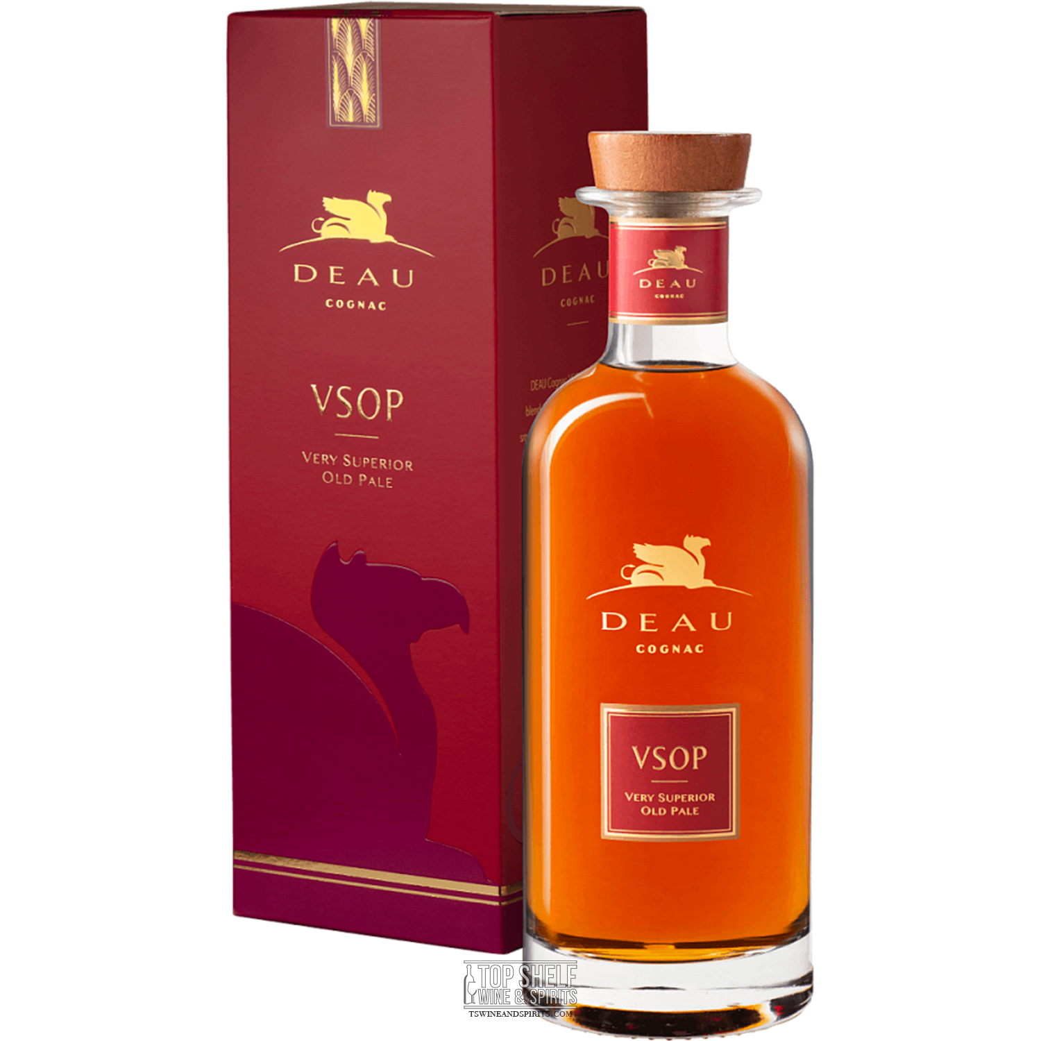 Deau VSOP Very Superior Old Pale Cognac bottle with elegant packaging, showcasing its rich amber color.