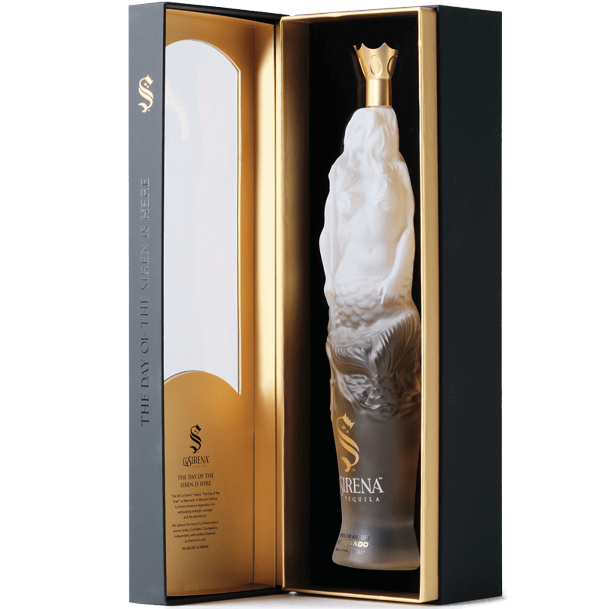 Dia De La Sirena Reposado Tequila bottle in elegant packaging, celebrating the mermaid theme and Mexican culture.