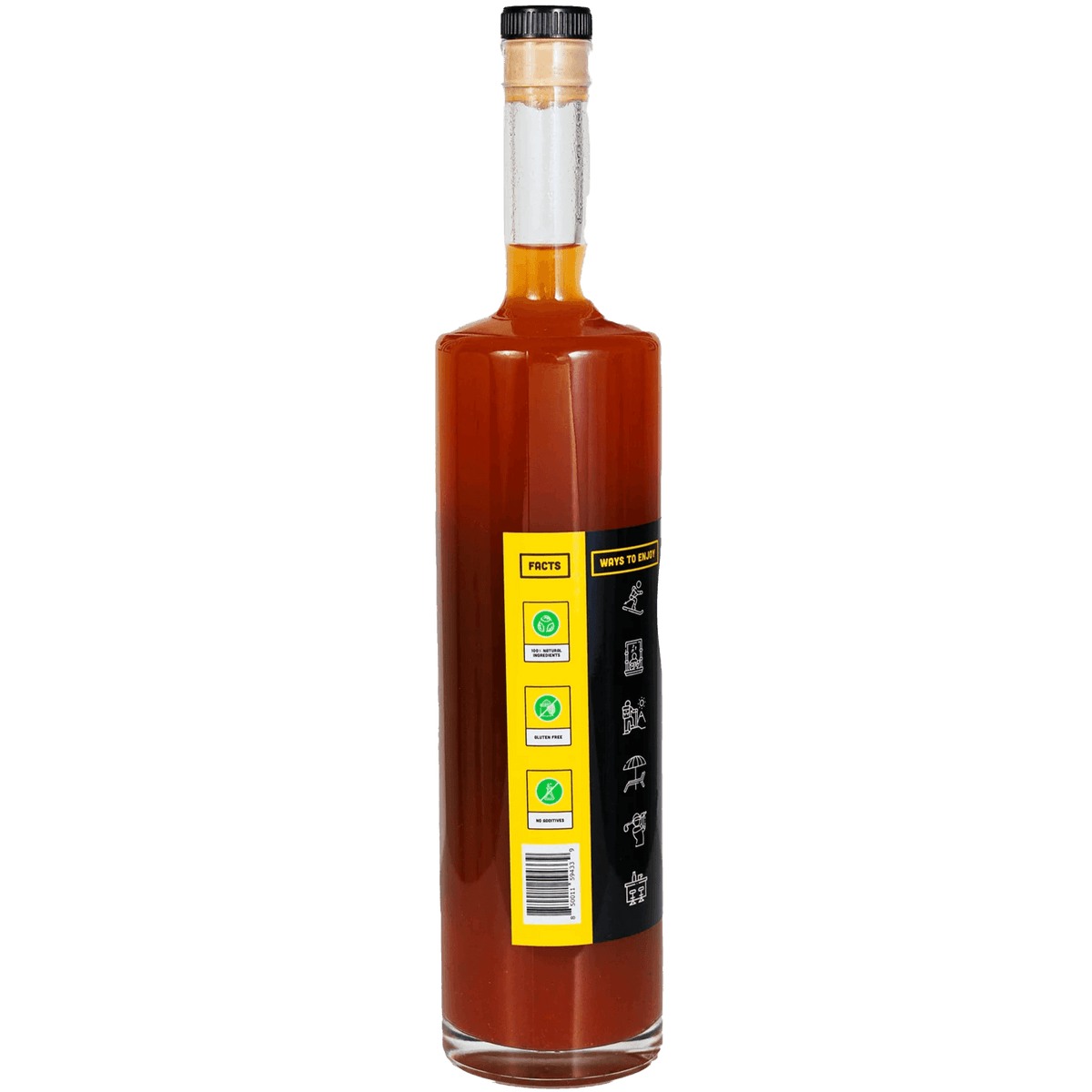 Bottle of Dirty Dill Bloody Mary cocktail mix showcasing its unique flavors and nutritional info.