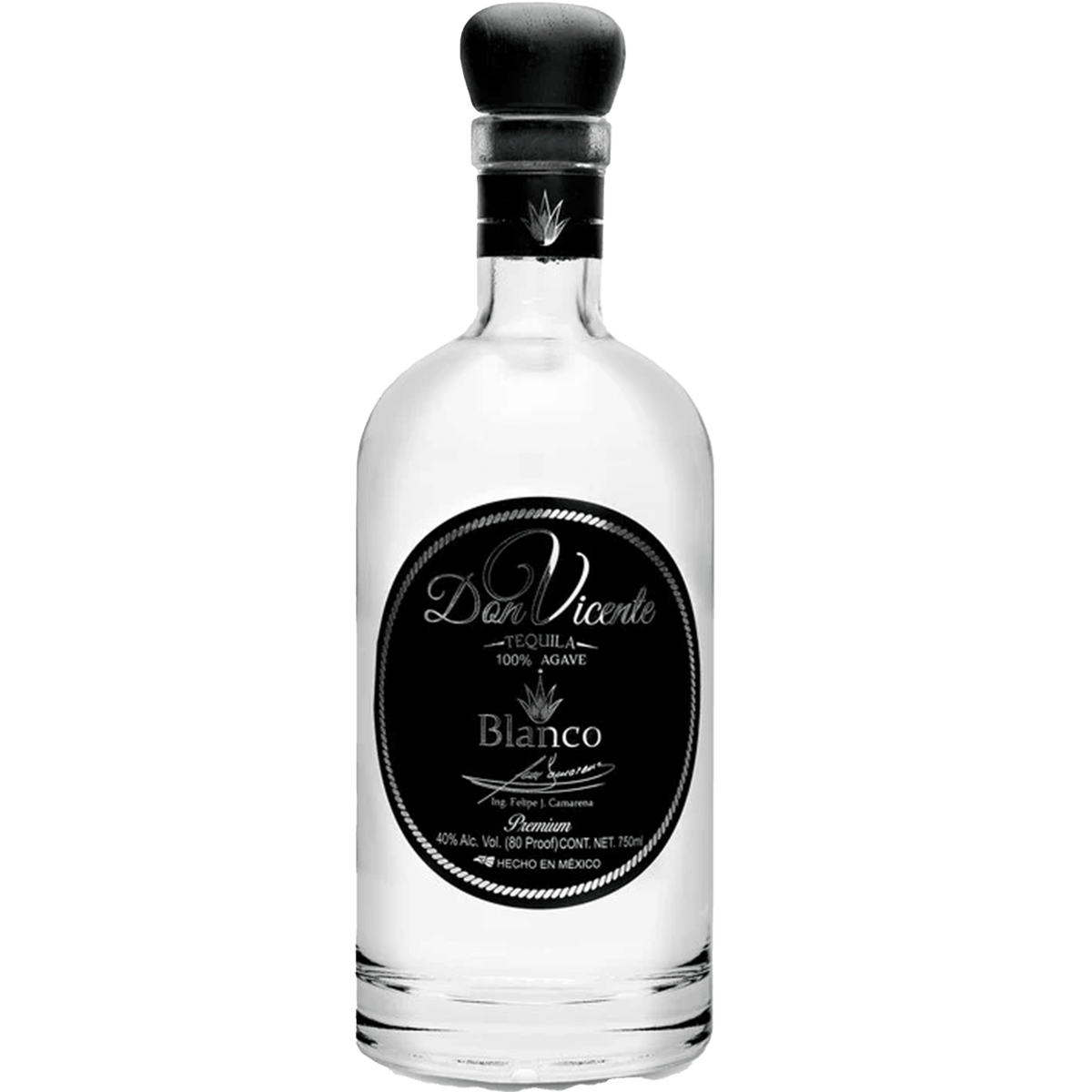 Don Vicente Fuerte Blanco Tequila bottle showcasing artisanal craftsmanship with rich agave flavors.