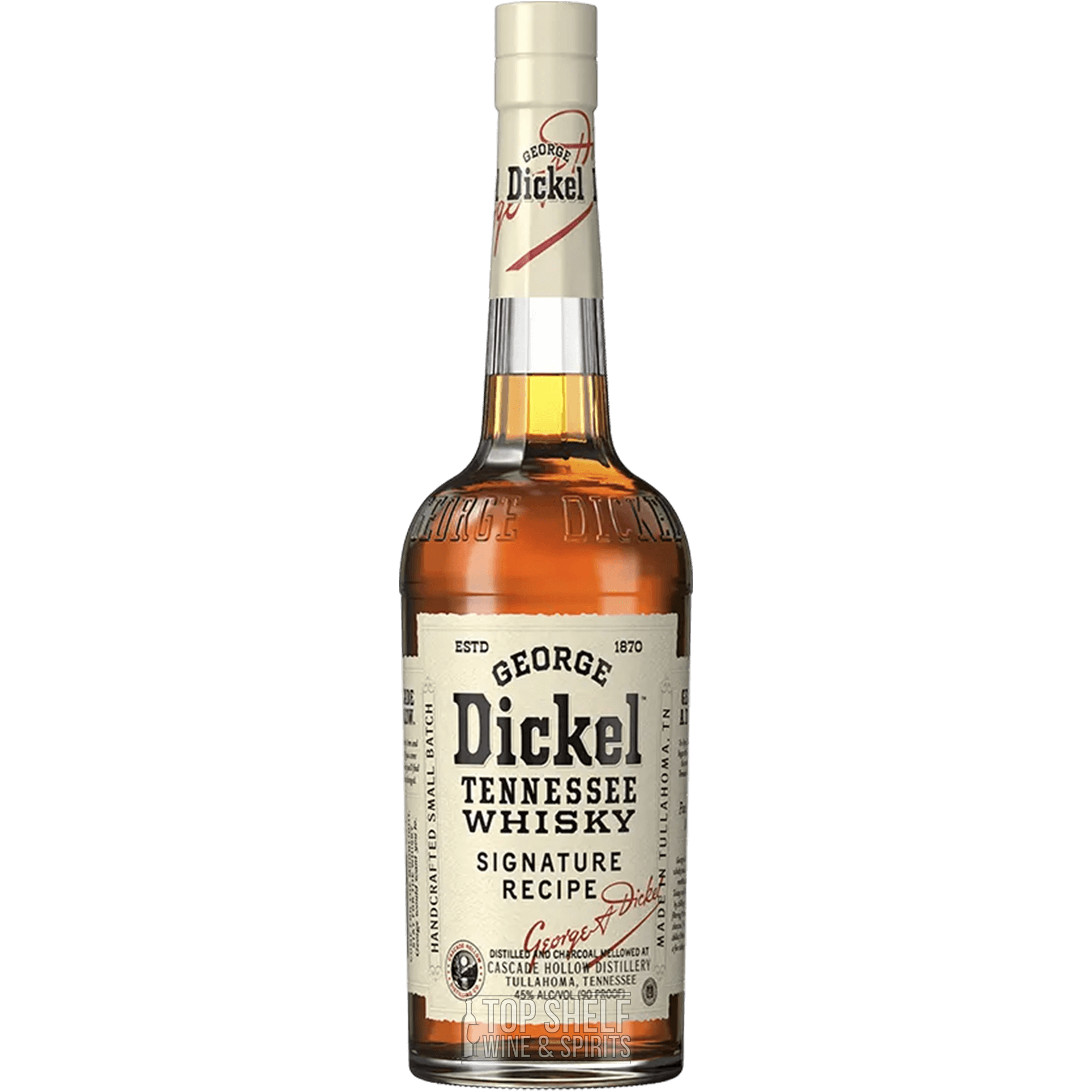 George Dickel Signature Recipe Tennessee Whiskey bottle showcasing deep amber color and classic label design.