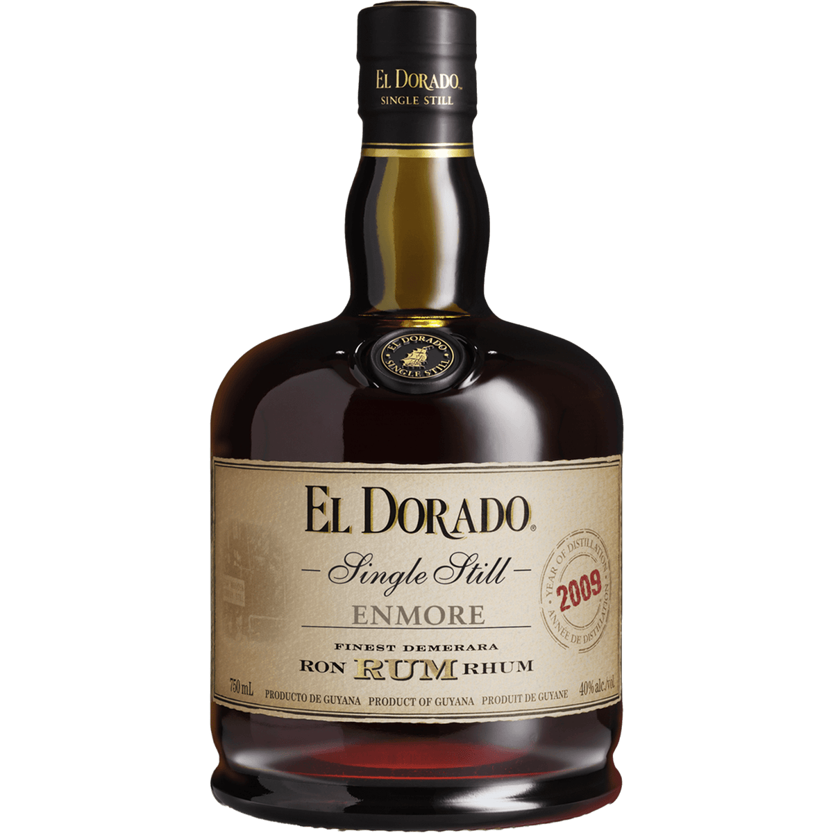 El Dorado Single Still Enmore 2009 Rum bottle showcasing fine Demerara rum from Guyana.