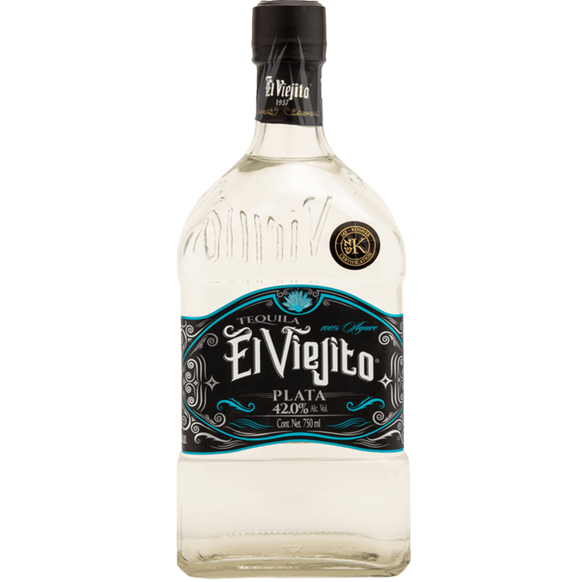 El Viejito Plata Tequila bottle showcasing premium tequila distilled from 100% blue Weber agave.
